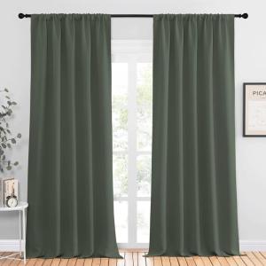 imageNICETOWN Bedroom Curtains Blackout Draperies  All Season Thermal Insulated Solid Rod Pocket Top Blackout CurtainsDrapes for Kids Room Dark Mallard 1 Pair 52 x 95 Inch