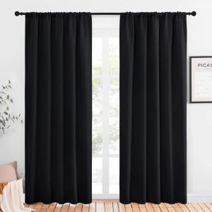 imageNICETOWN Black Out Window Curtains  Solid Home Decor Thermal Insulated Blackout Drapes for Bedroom Privacy Assured Patio Window Treatment 2 Panels 52 inches Wide by 84 inches Long