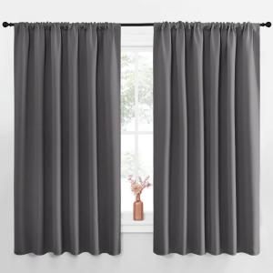 imageNICETOWN Blackout Curtain Panels for Window  Thermal Insulated Rod Pocket Blackout DrapesDraperies for Dining Room 2 Panels W70 x L63 inches Grey