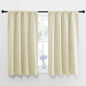 imageNICETOWN Blackout Curtains for Bedroom Home Decorations Thermal Insulated Solid Rod Pocket Blackout Drapes for Cafe Beige One Pair 42 x 48inch
