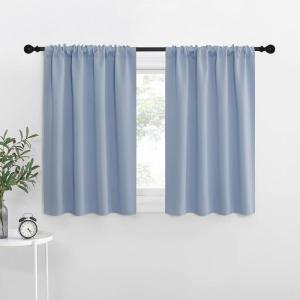 imageNICETOWN Blackout Curtains for Living Curtains Vintage Blue 2 Panels 29 by 30 Room Darkening Window Curtain Panels EasyCare Solid Thermal Insulated DraperiesDrapes for Daughter Room