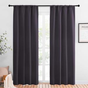 imageNICETOWN Blackout Curtains for Living Curtains Greyish Purple 1 Pair 34inch W x 84inch L Home Decorations Thermal Insulated Solid Pole Top Blackout Drapes for Living Room
