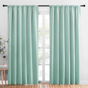imageNICETOWN Living Room Curtains Blackout Draperies Aqua Blue 1 Pair 70 x 84inch Home Decorations Thermal Insulated Solid Rod Pocket Blackout Drapes for Cafe
