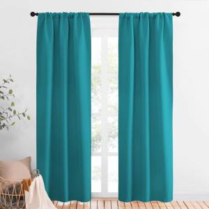 imageNICETOWN Peacock Blue Blackout Curtains Panels for Window Thermal Insulated Rod Pocket Blackout DrapesDraperies for Living Room 2 Panels W34 x L84 inches