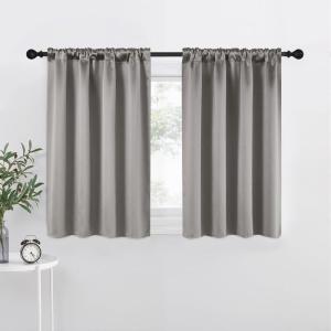 imageNICETOWN Room Darkening Cafe Satin Curtains for Small Windows 42quot Wide by 36quot Long 2 Panels Chrome Gray Rod Pocket Privacy Blackout Drapes for Laundry Room