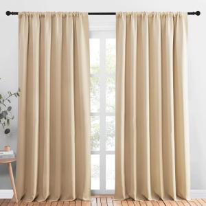 imageNICETOWN Room Darkening Curtains for Bedroom  Triple Weave Home Decoration Thermal Insulated Solid Drapes for Patio Door Biscotti Beige Set of 2 Panels 70 x 95 Inch