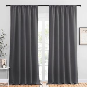 imageNICETOWN Blackout Curtain Panels for Window  Energy Efficient ampamp Noise Reducing Thermal Insulated Rod Pocket Blackout DrapesDraperies for Living Room Grey 2 Panels W52 inches x L95 inches