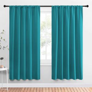 imageNICETOWN Peacock Blue Blackout Curtains Panels for Window Thermal Insulated Rod Pocket Blackout DrapesDraperies for Living Room 2 Panels W52 x L72 inches