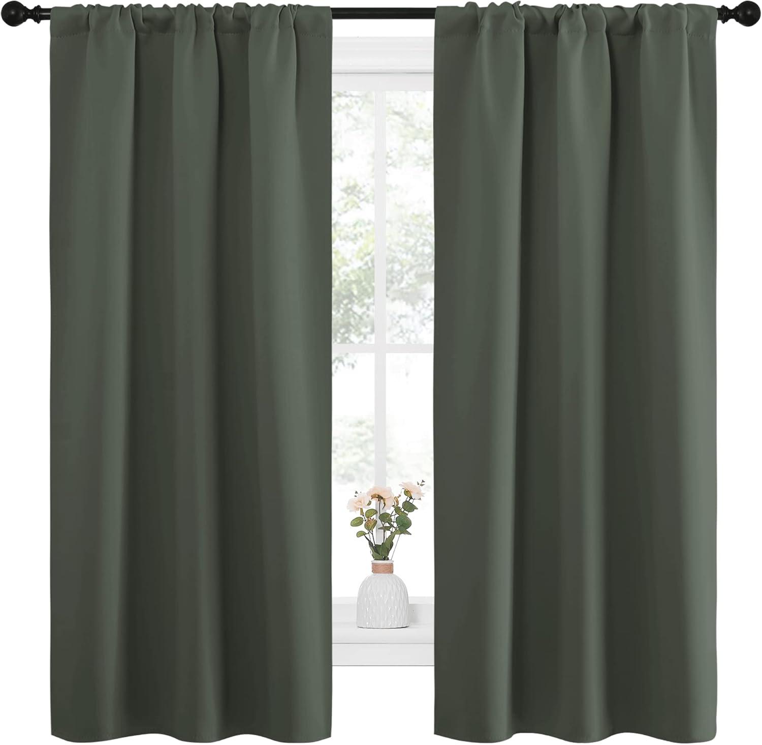 imageNICETOWN Bedroom Curtains Blackout Draperies  All Season Thermal Insulated Solid Rod Pocket Top Blackout CurtainsDrapes for Kids Room Dark Mallard 1 Pair 34 x 63 Inch