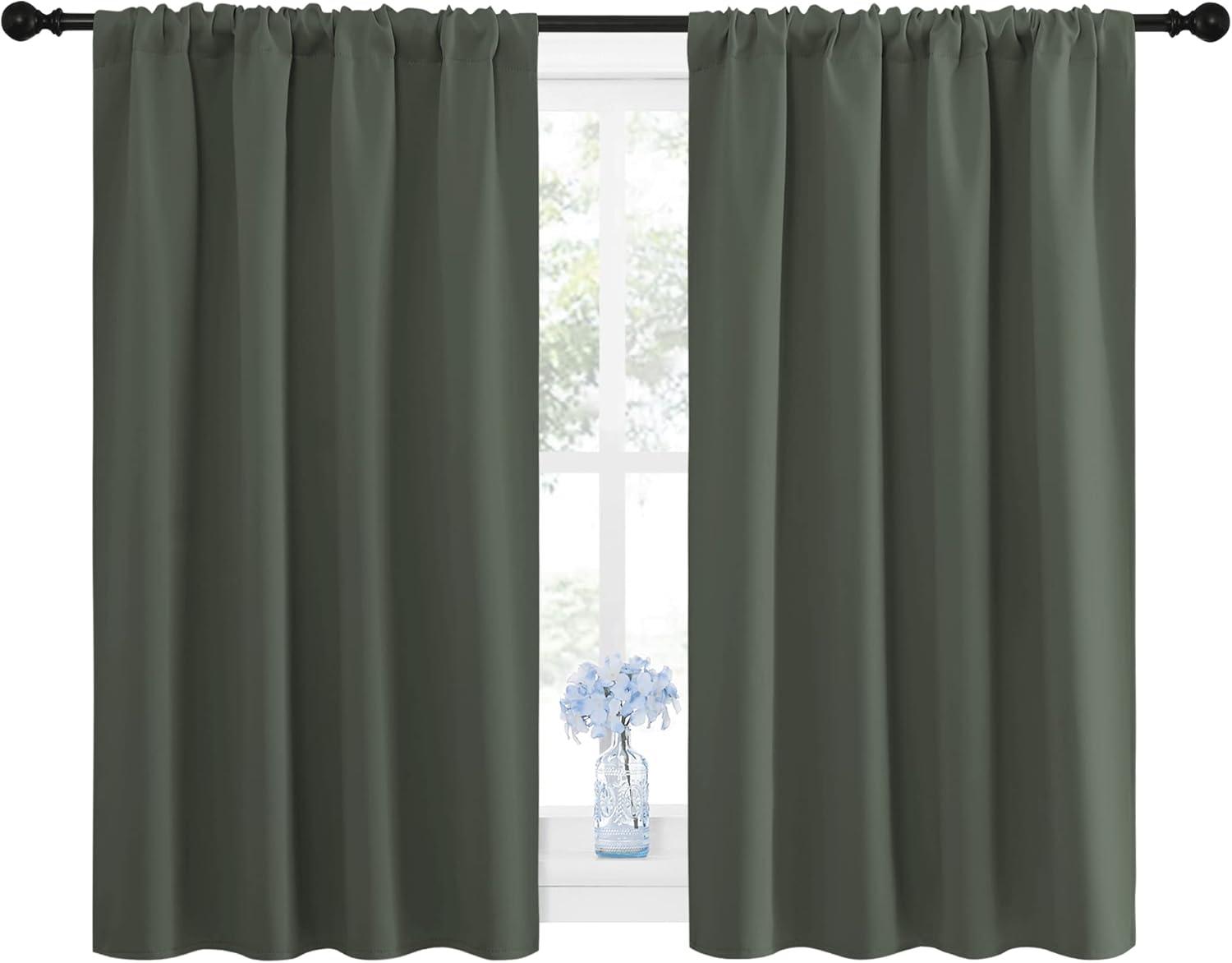 imageNICETOWN Bedroom Curtains Blackout Draperies  All Season Thermal Insulated Solid Rod Pocket Top Blackout CurtainsDrapes for Kids Room Dark Mallard 1 Pair 42 x 45 Inch