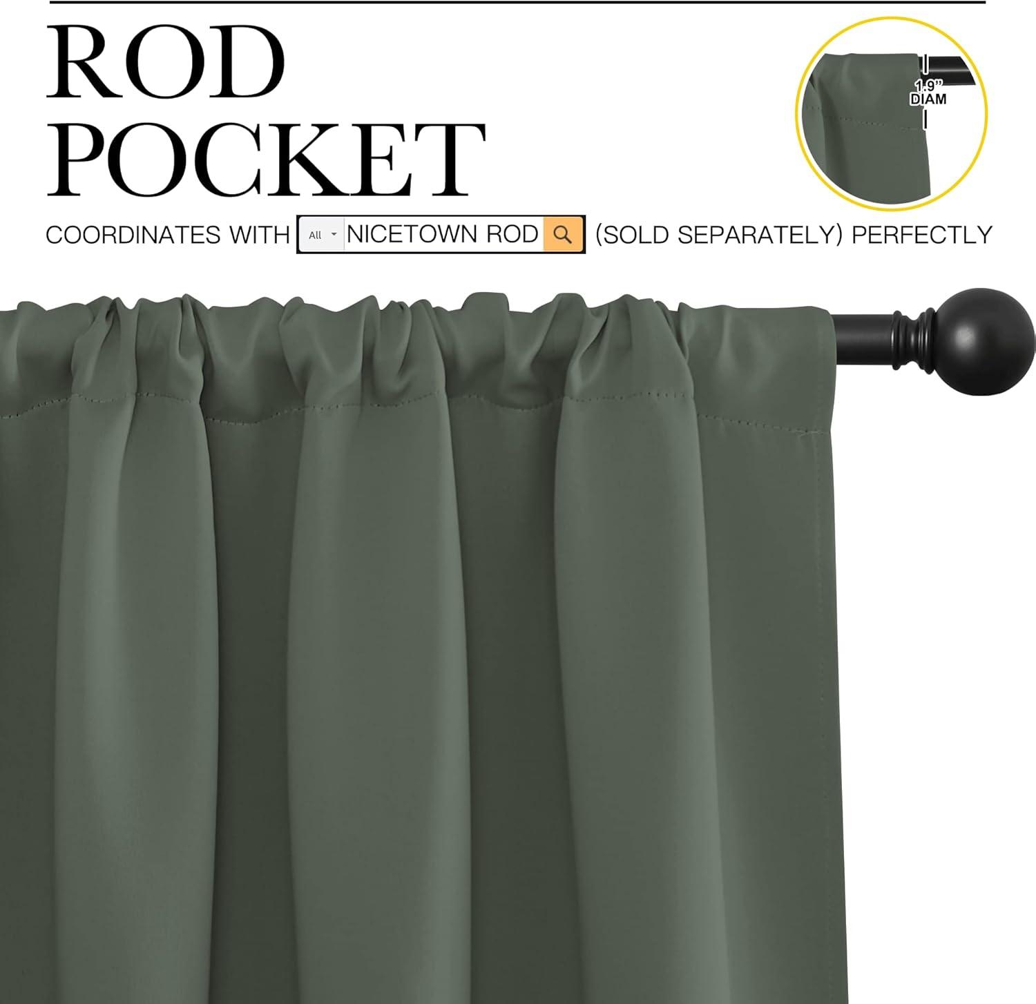 imageNICETOWN Bedroom Curtains Blackout Draperies  All Season Thermal Insulated Solid Rod Pocket Top Blackout CurtainsDrapes for Kids Room Dark Mallard 1 Pair 42 x 45 Inch