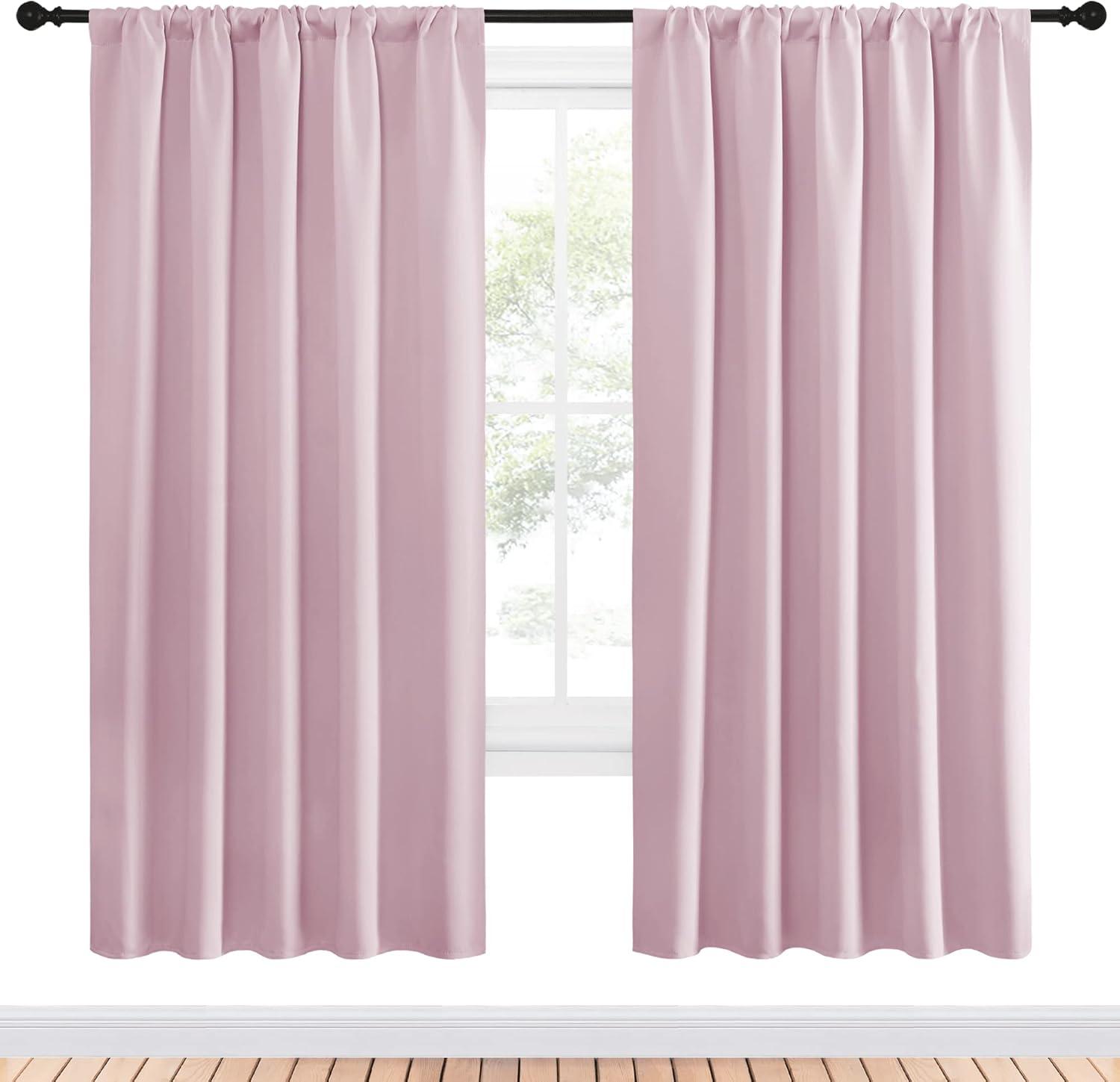 imageNICETOWN Blackout Curtains for Girls Room  Nursery Essential Thermal Insulated Solid Rod Pocket Top Blackout Drapes Lavender Pink 1 Pair 52 x 72 Inch