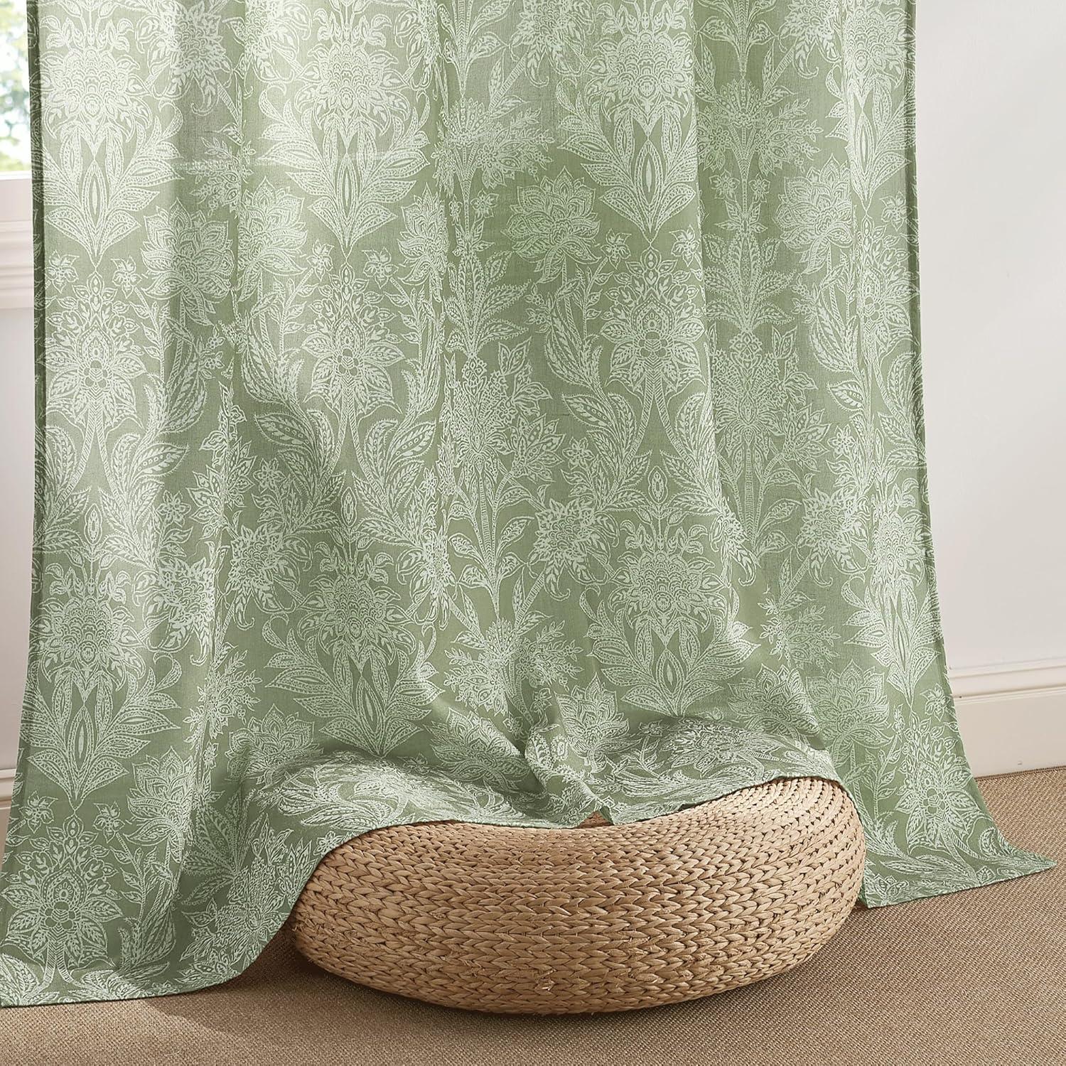 imageNICETOWN Linen Plaid Curtains 96 inches Long Grid Pattern Light Filtering Privacy Shade for Living Room Bedroom Farmhouse Rod Pocket Back Tab Semi Sheer Curtains 1 Pair Linen 52W x 96LSage Green on Greyish White