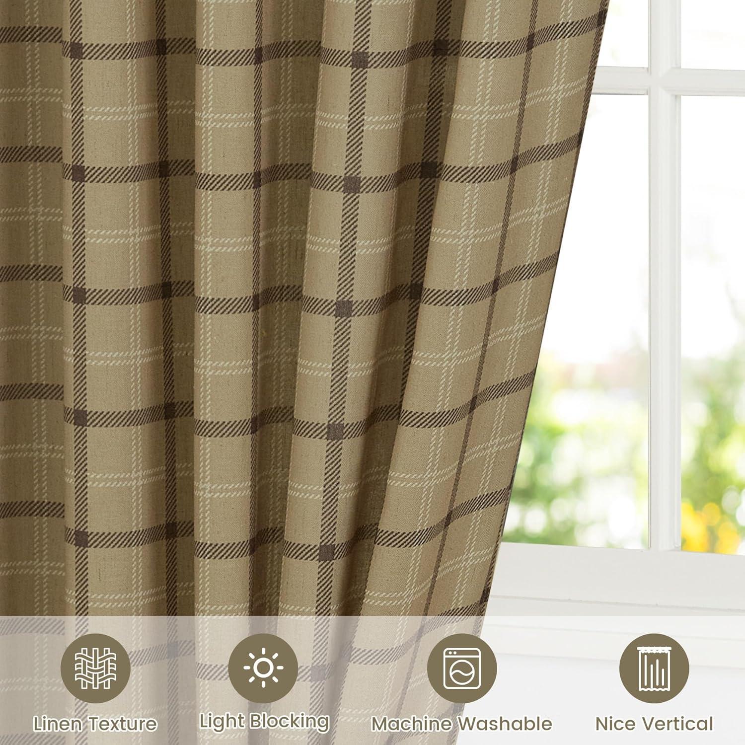 imageNICETOWN Linen Plaid Curtains 96 inches Long Grid Pattern Light Filtering Privacy Shade for Living Room Bedroom Farmhouse Rod Pocket Back Tab Semi Sheer Curtains 1 Pair Linen 52W x 96LGrid Pattern  Linen