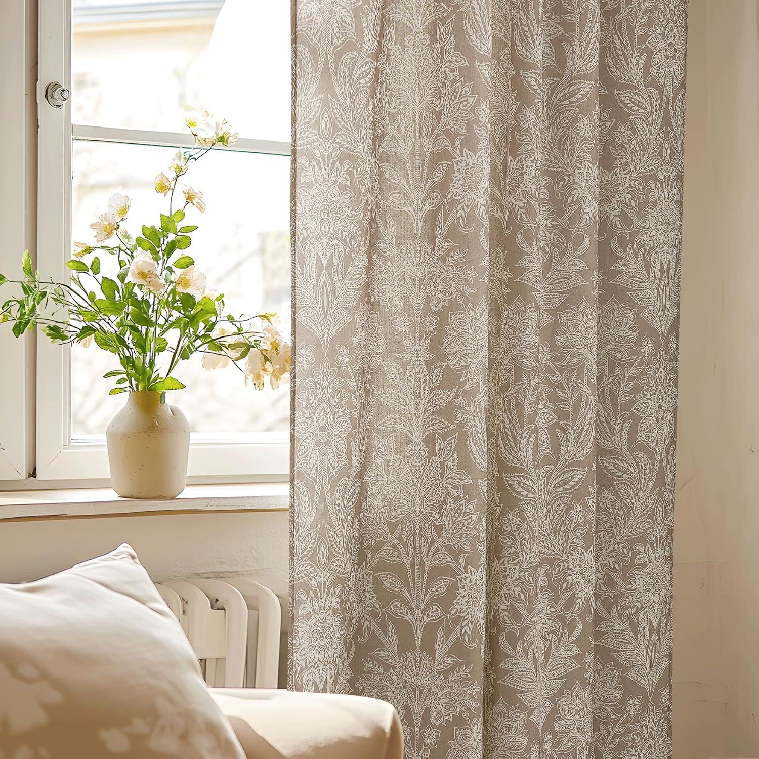 imageNICETOWN Linen Plaid Curtains 96 inches Long Grid Pattern Light Filtering Privacy Shade for Living Room Bedroom Farmhouse Rod Pocket Back Tab Semi Sheer Curtains 1 Pair Linen 52W x 96LBlue on Greyish White