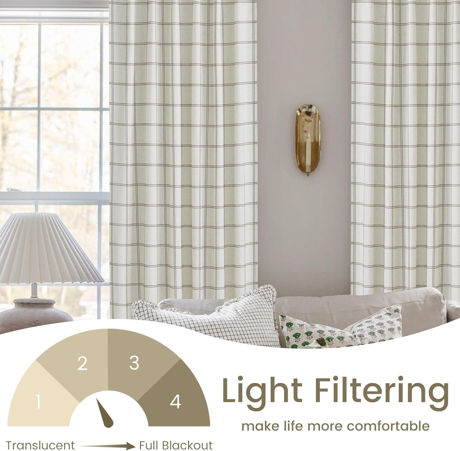 imageNICETOWN Linen Plaid Curtains 96 inches Long Grid Pattern Light Filtering Privacy Shade for Living Room Bedroom Farmhouse Rod Pocket Back Tab Semi Sheer Curtains 1 Pair Linen 52W x 96LDiagonal Check  White