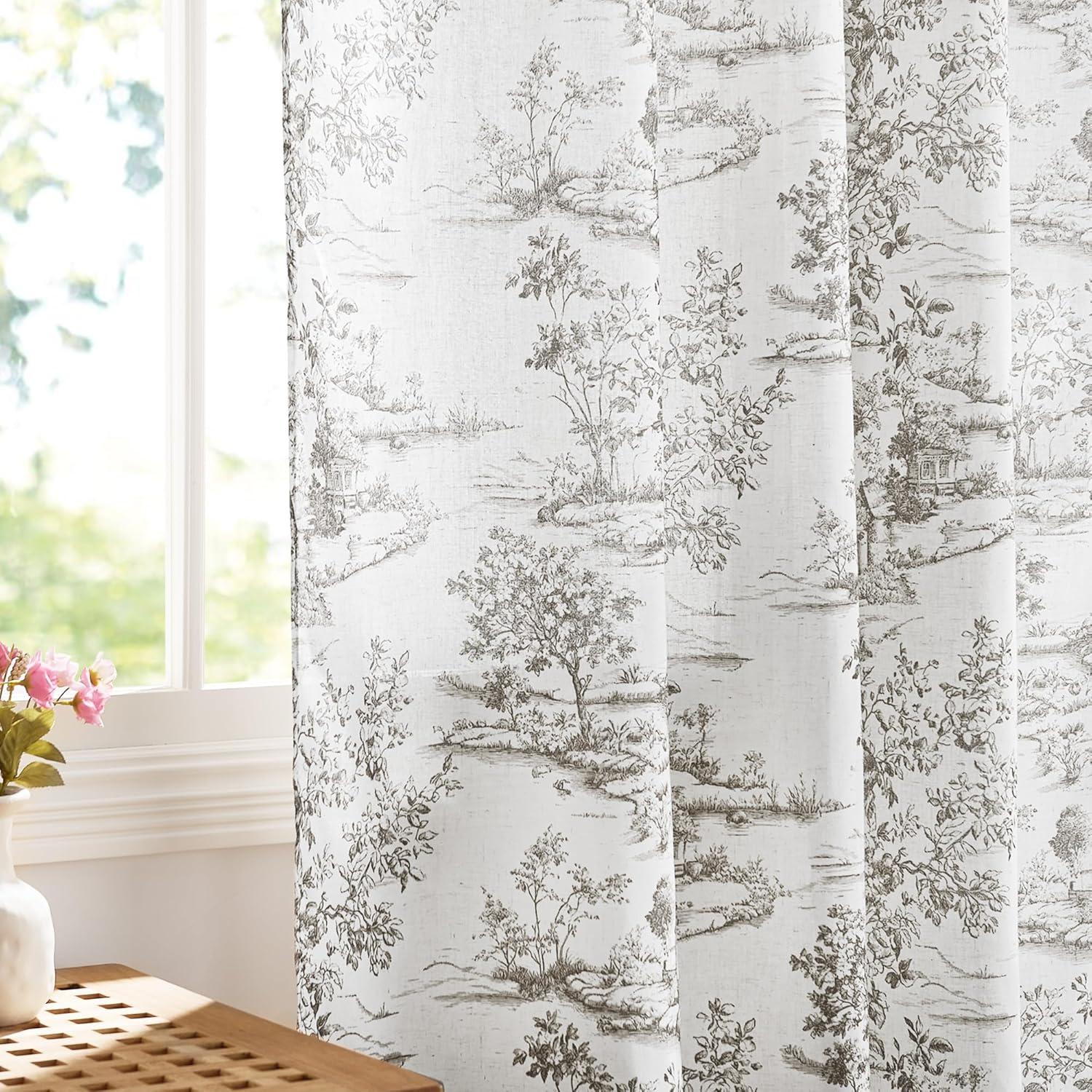 imageNICETOWN Linen Plaid Curtains 96 inches Long Grid Pattern Light Filtering Privacy Shade for Living Room Bedroom Farmhouse Rod Pocket Back Tab Semi Sheer Curtains 1 Pair Linen 52W x 96LBlack