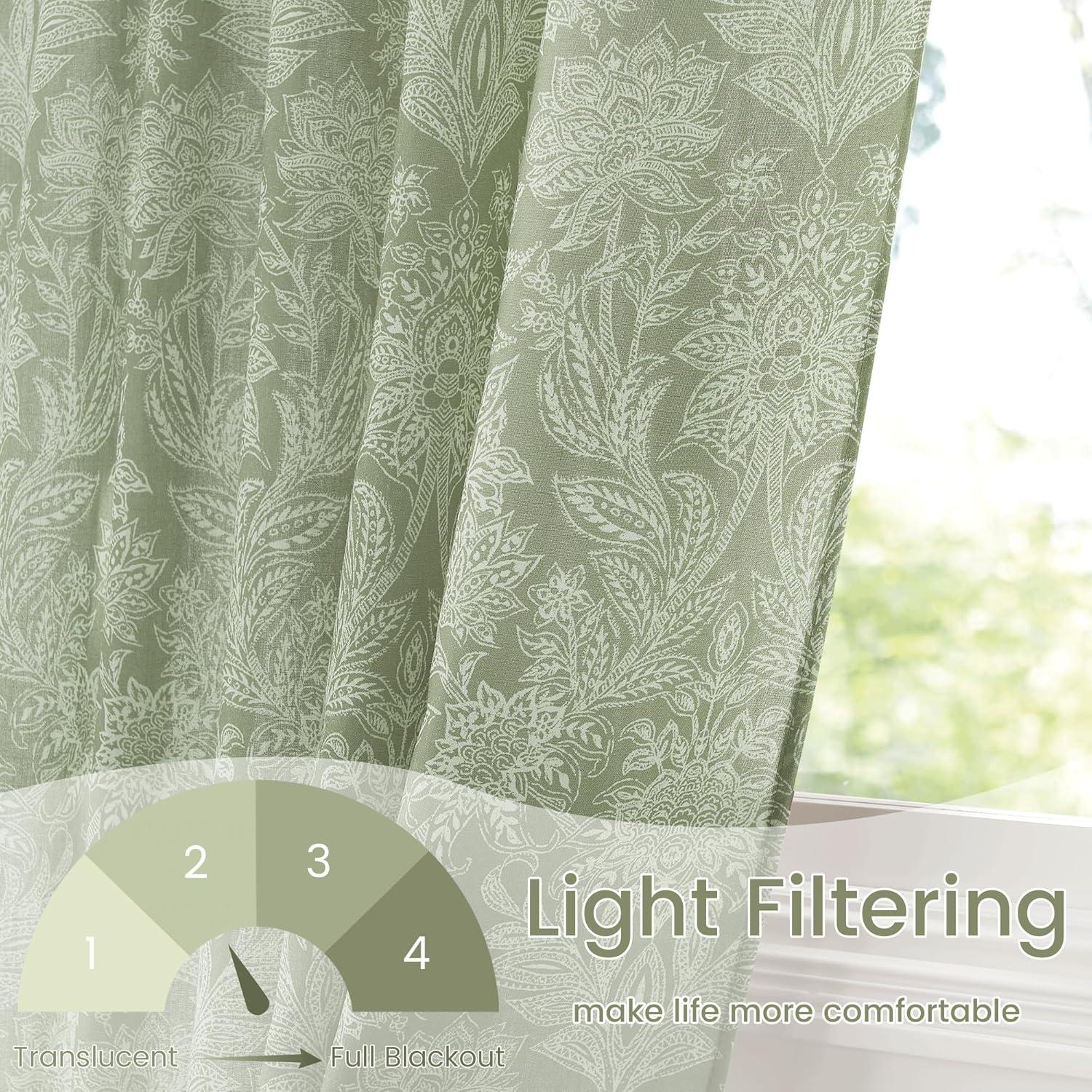 imageNICETOWN Linen Plaid Curtains 96 inches Long Grid Pattern Light Filtering Privacy Shade for Living Room Bedroom Farmhouse Rod Pocket Back Tab Semi Sheer Curtains 1 Pair Linen 52W x 96LSage Green on Greyish White