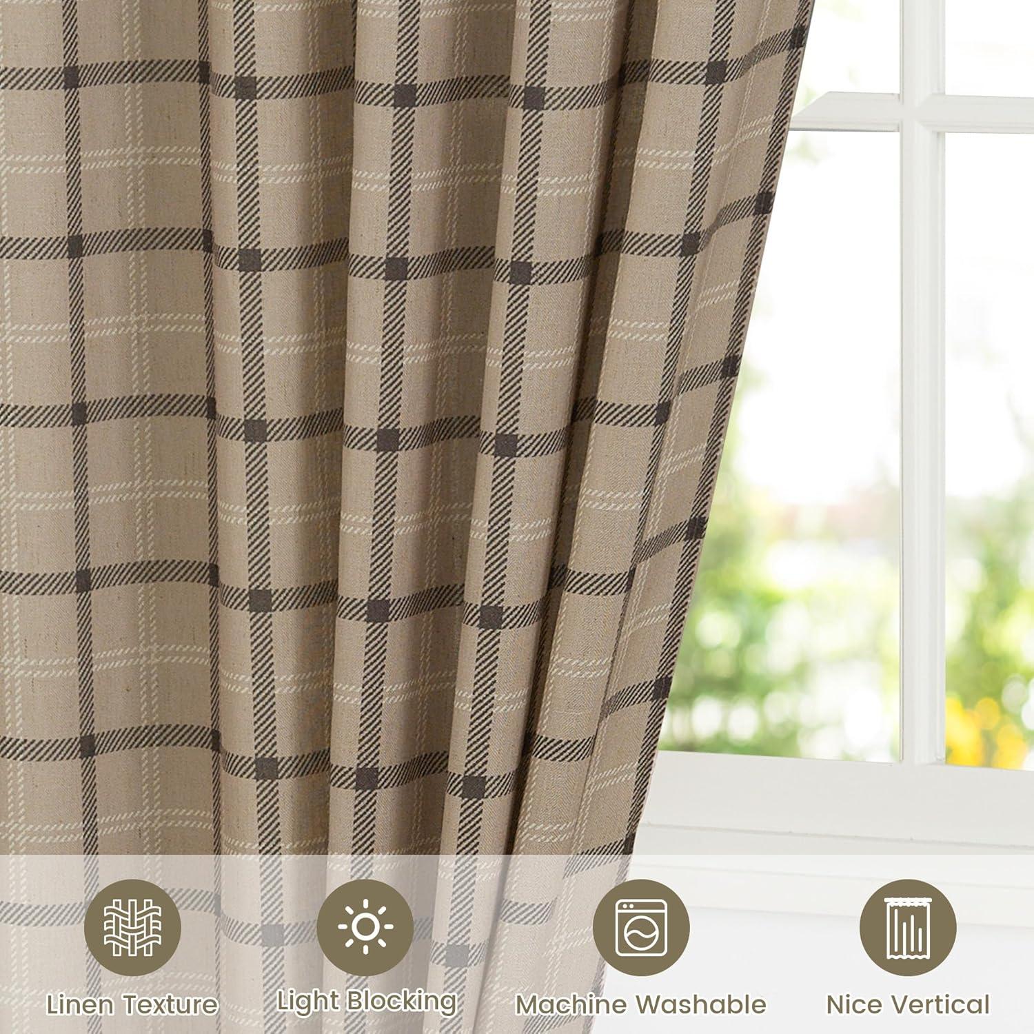 imageNICETOWN Linen Plaid Curtains 96 inches Long Grid Pattern Light Filtering Privacy Shade for Living Room Bedroom Farmhouse Rod Pocket Back Tab Semi Sheer Curtains 1 Pair Linen 52W x 96LDiagonal Check  Light Greige