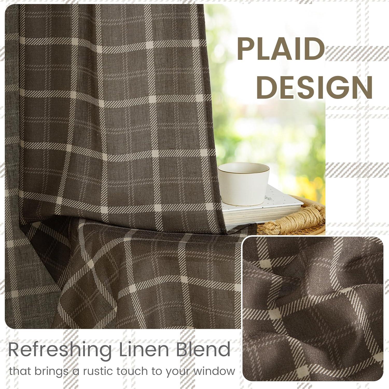 imageNICETOWN Linen Plaid Curtains 96 inches Long Grid Pattern Light Filtering Privacy Shade for Living Room Bedroom Farmhouse Rod Pocket Back Tab Semi Sheer Curtains 1 Pair Linen 52W x 96LGrid Pattern  Taupe
