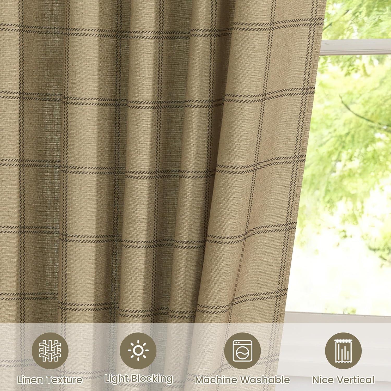 imageNICETOWN Linen Plaid Curtains 96 inches Long Grid Pattern Light Filtering Privacy Shade for Living Room Bedroom Farmhouse Rod Pocket Back Tab Semi Sheer Curtains 1 Pair Linen 52W x 96LDiagonal Check  Linen