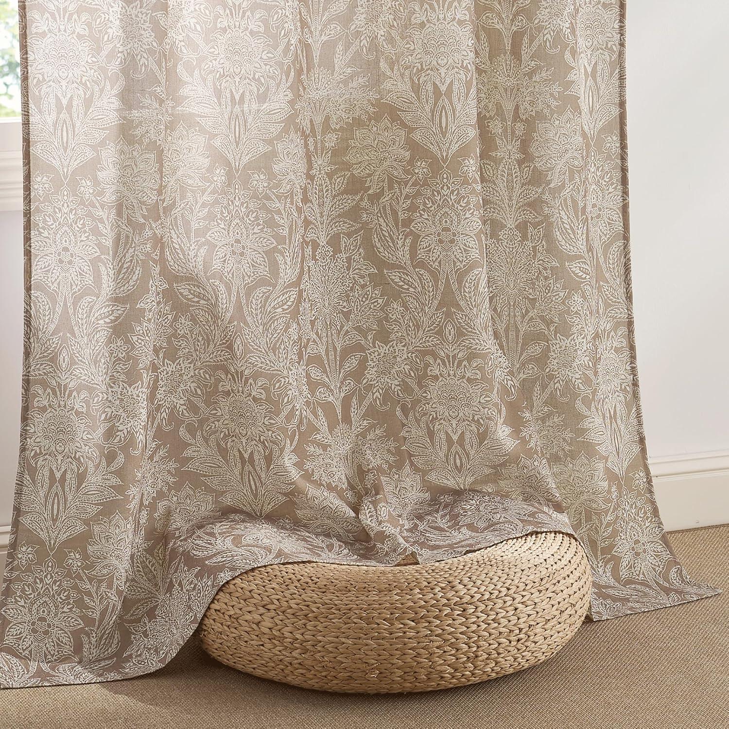 imageNICETOWN Linen Plaid Curtains 96 inches Long Grid Pattern Light Filtering Privacy Shade for Living Room Bedroom Farmhouse Rod Pocket Back Tab Semi Sheer Curtains 1 Pair Linen 52W x 96LBlue on Greyish White