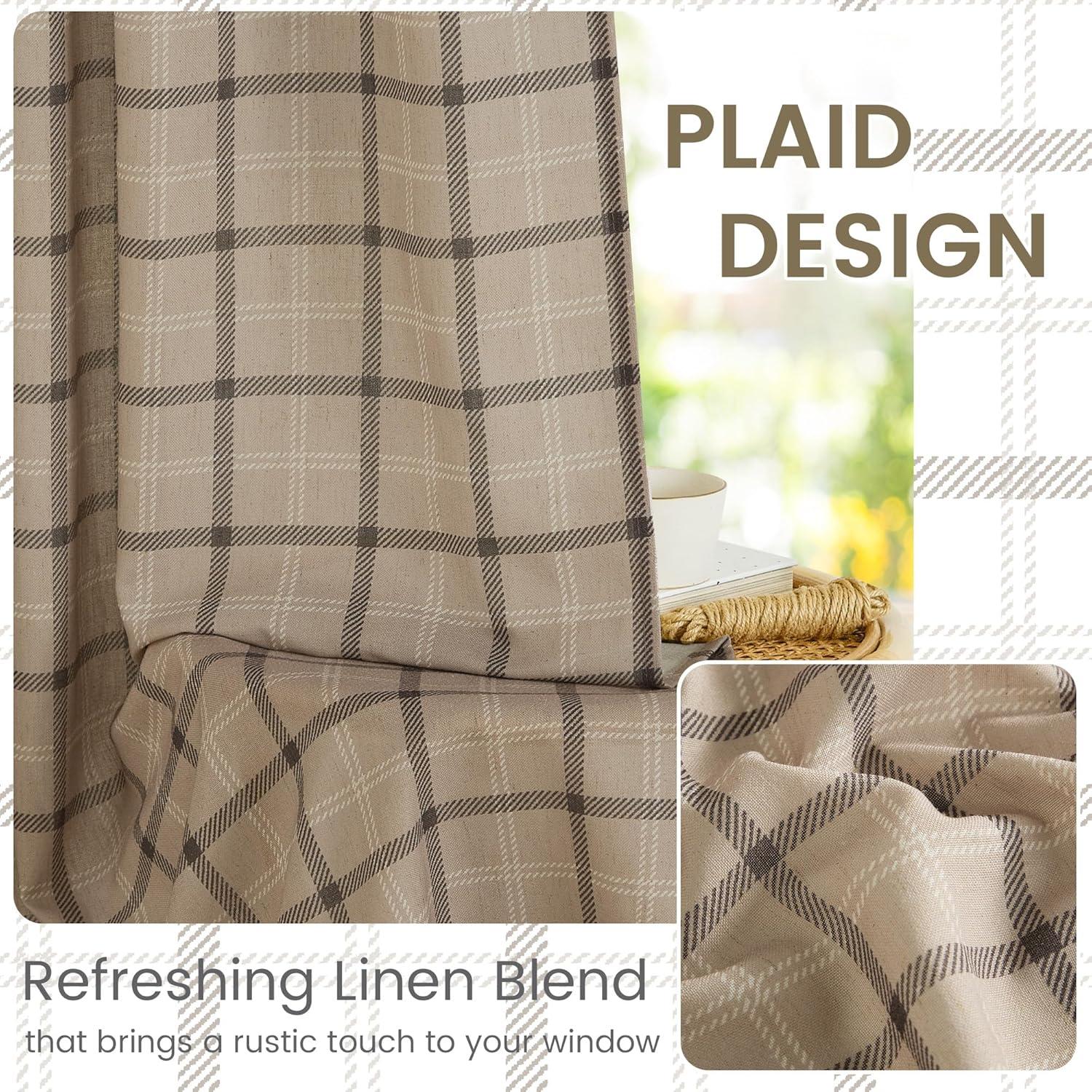 imageNICETOWN Linen Plaid Curtains 96 inches Long Grid Pattern Light Filtering Privacy Shade for Living Room Bedroom Farmhouse Rod Pocket Back Tab Semi Sheer Curtains 1 Pair Linen 52W x 96LDiagonal Check  Light Greige