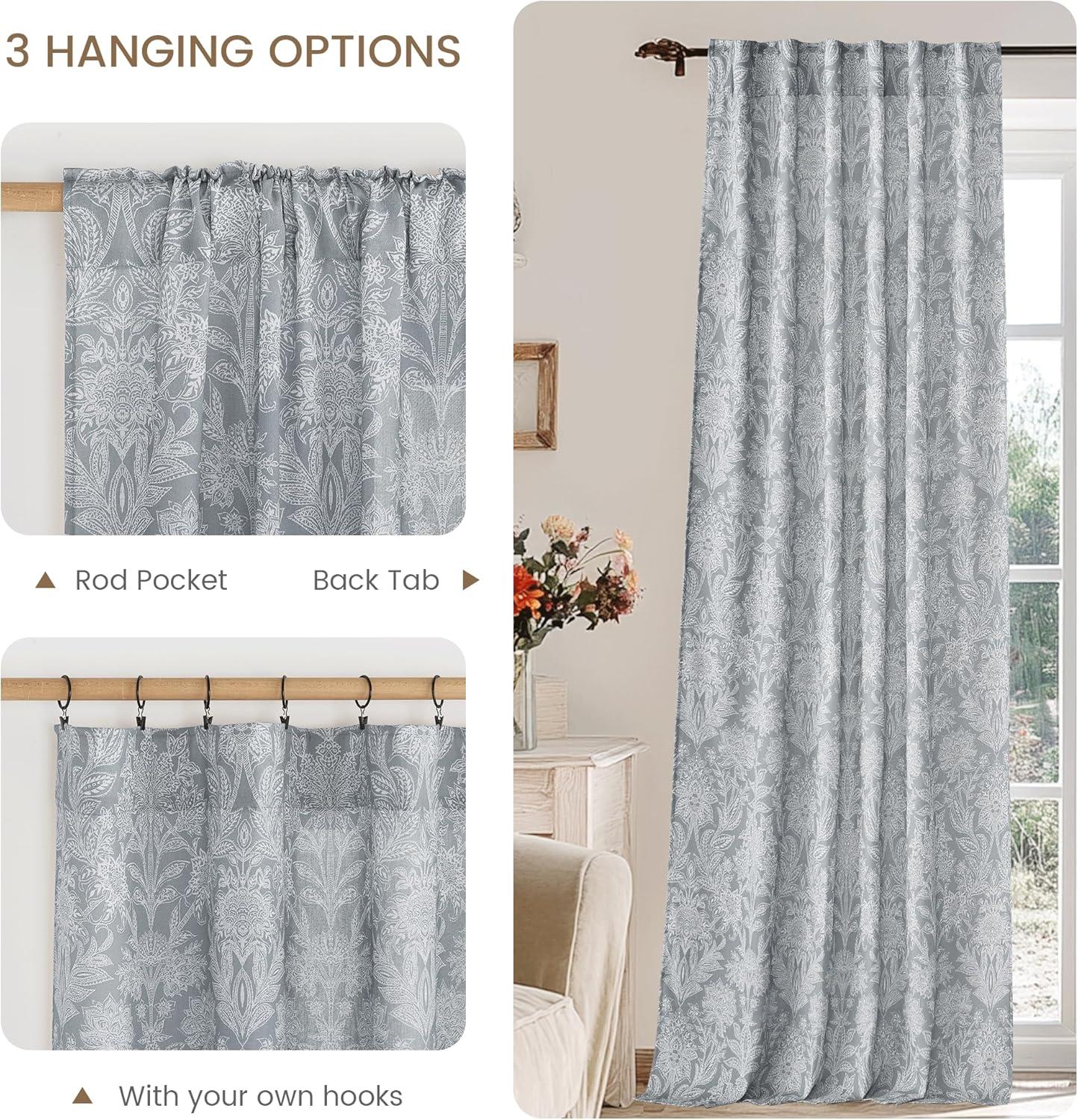 imageNICETOWN Linen Plaid Curtains 96 inches Long Grid Pattern Light Filtering Privacy Shade for Living Room Bedroom Farmhouse Rod Pocket Back Tab Semi Sheer Curtains 1 Pair Linen 52W x 96LBrown on Greyish White