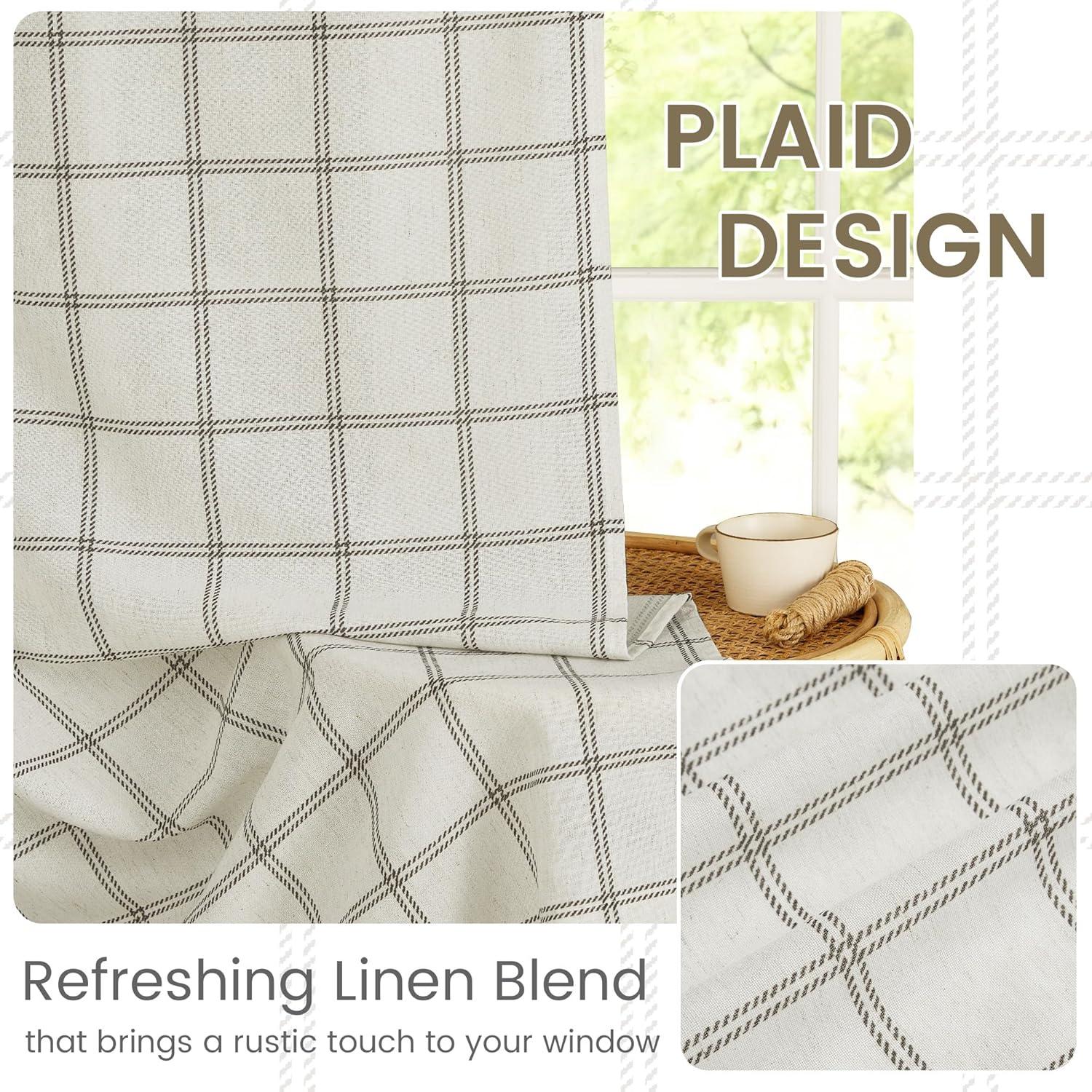 imageNICETOWN Linen Plaid Curtains 96 inches Long Grid Pattern Light Filtering Privacy Shade for Living Room Bedroom Farmhouse Rod Pocket Back Tab Semi Sheer Curtains 1 Pair Linen 52W x 96LDiagonal Check  White