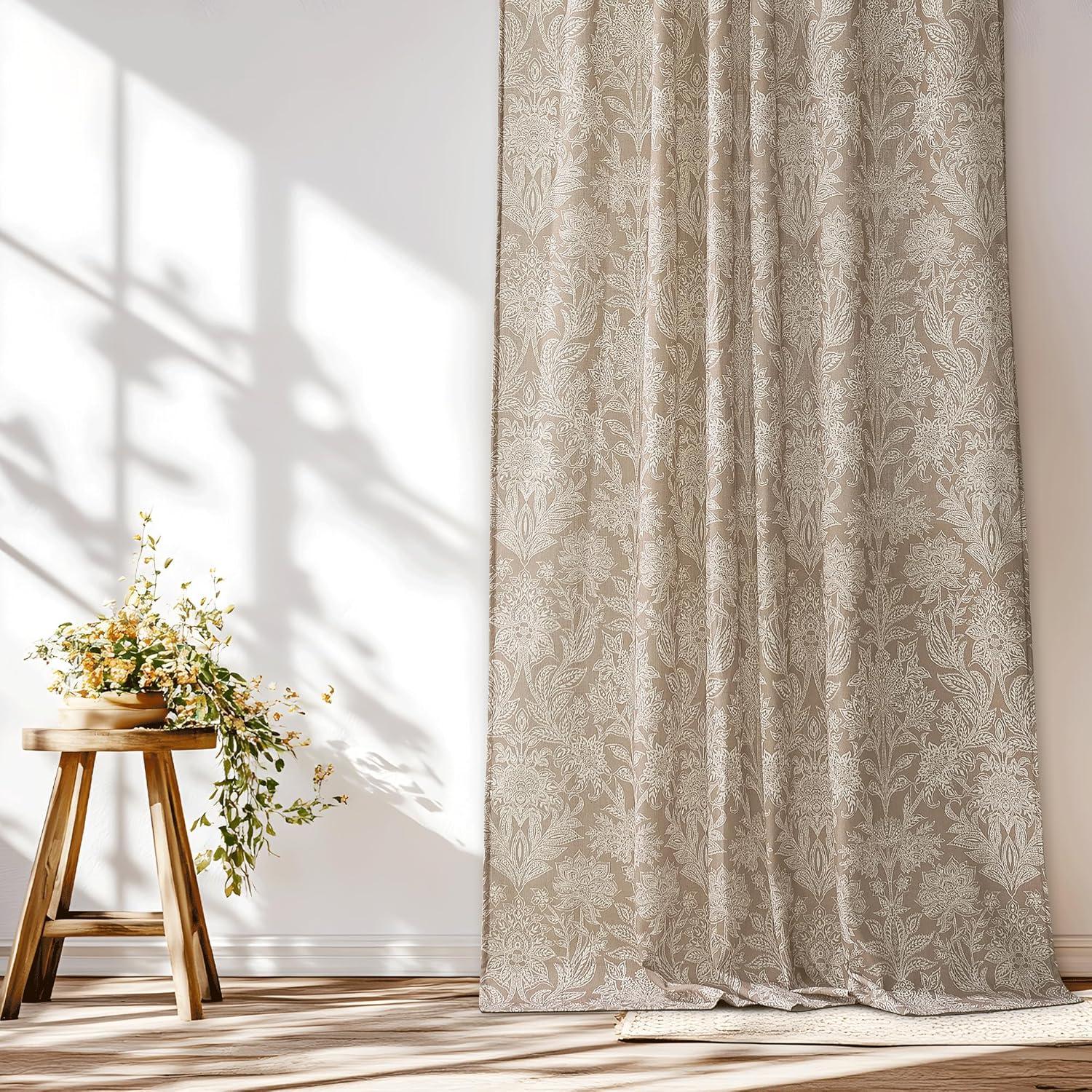 imageNICETOWN Linen Plaid Curtains 96 inches Long Grid Pattern Light Filtering Privacy Shade for Living Room Bedroom Farmhouse Rod Pocket Back Tab Semi Sheer Curtains 1 Pair Linen 52W x 96LBlue on Greyish White