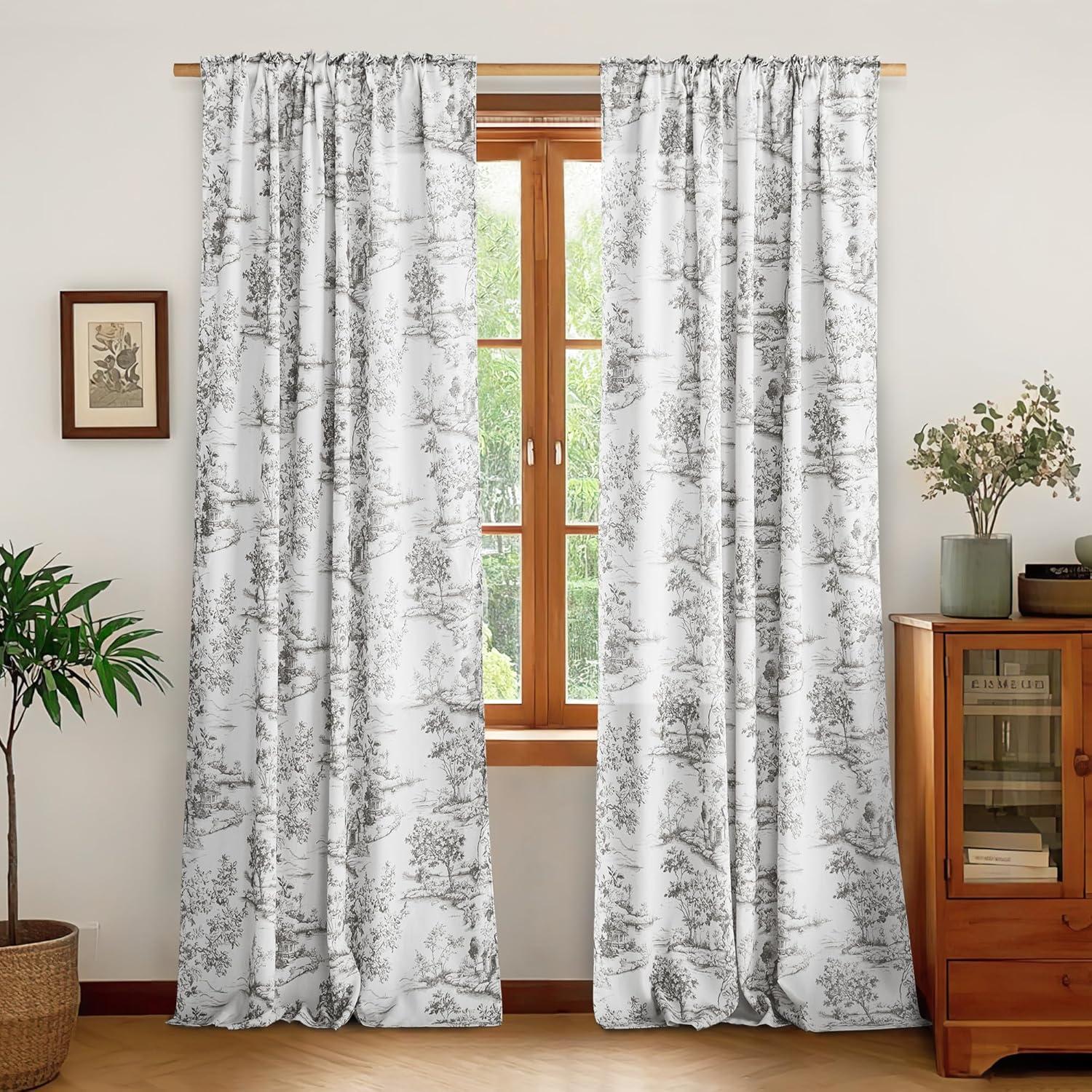 imageNICETOWN Linen Plaid Curtains 96 inches Long Grid Pattern Light Filtering Privacy Shade for Living Room Bedroom Farmhouse Rod Pocket Back Tab Semi Sheer Curtains 1 Pair Linen 52W x 96LBlack