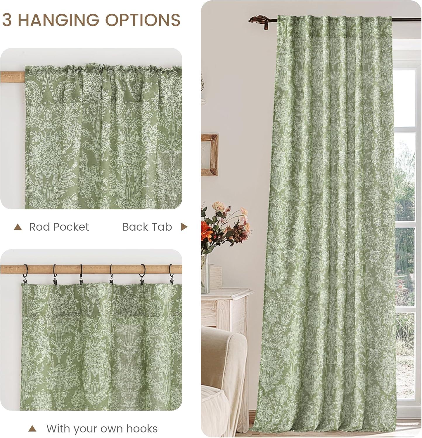 imageNICETOWN Linen Plaid Curtains 96 inches Long Grid Pattern Light Filtering Privacy Shade for Living Room Bedroom Farmhouse Rod Pocket Back Tab Semi Sheer Curtains 1 Pair Linen 52W x 96LSage Green on Greyish White