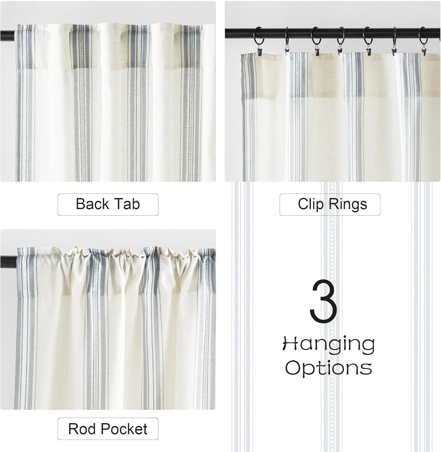 imageNICETOWN Linen Plaid Curtains 96 inches Long Grid Pattern Light Filtering Privacy Shade for Living Room Bedroom Farmhouse Rod Pocket Back Tab Semi Sheer Curtains 1 Pair Linen 52W x 96LSea Blue