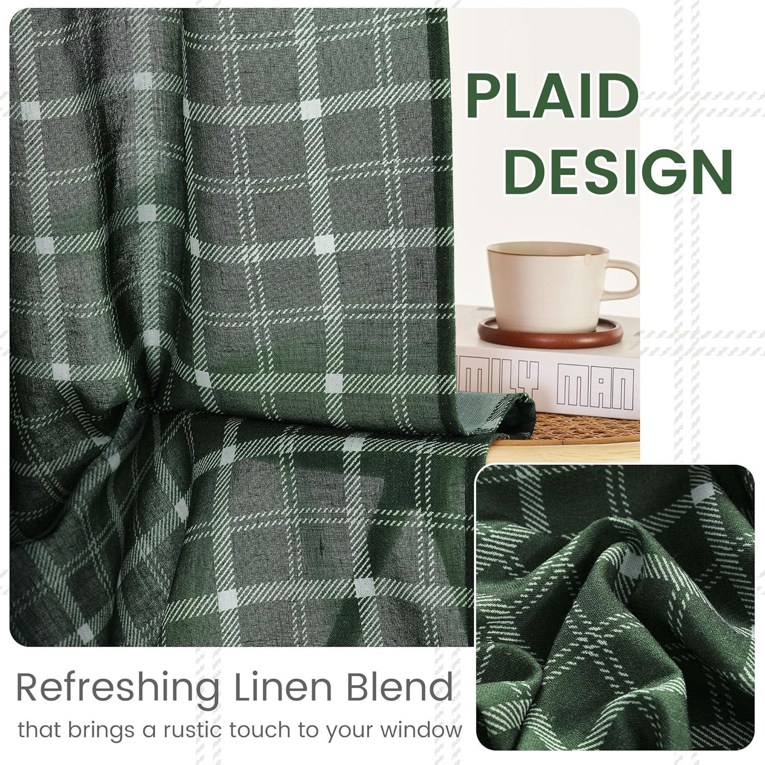 imageNICETOWN Linen Plaid Curtains 96 inches Long Grid Pattern Light Filtering Privacy Shade for Living Room Bedroom Farmhouse Rod Pocket Back Tab Semi Sheer Curtains 1 Pair Linen 52W x 96LGrid Pattern  Christmas Green