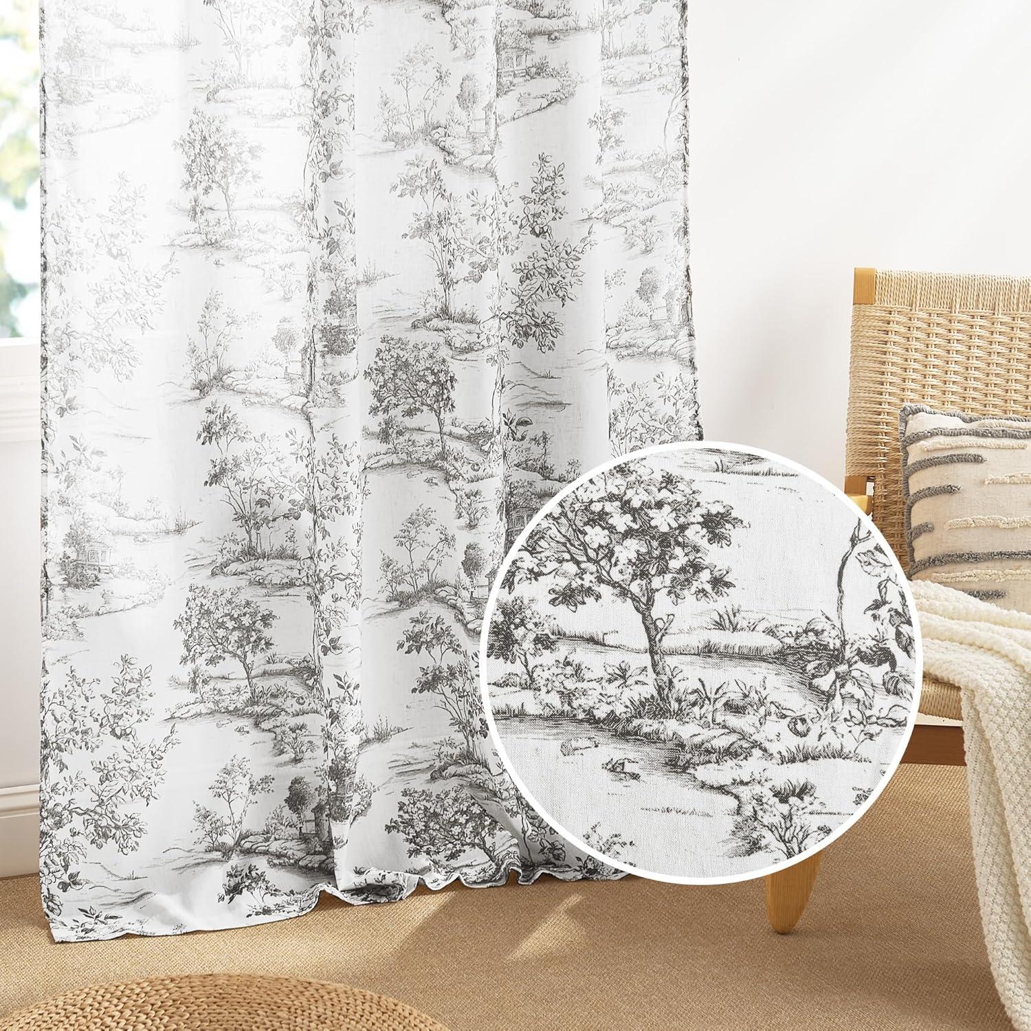 imageNICETOWN Linen Plaid Curtains 96 inches Long Grid Pattern Light Filtering Privacy Shade for Living Room Bedroom Farmhouse Rod Pocket Back Tab Semi Sheer Curtains 1 Pair Linen 52W x 96LBlack