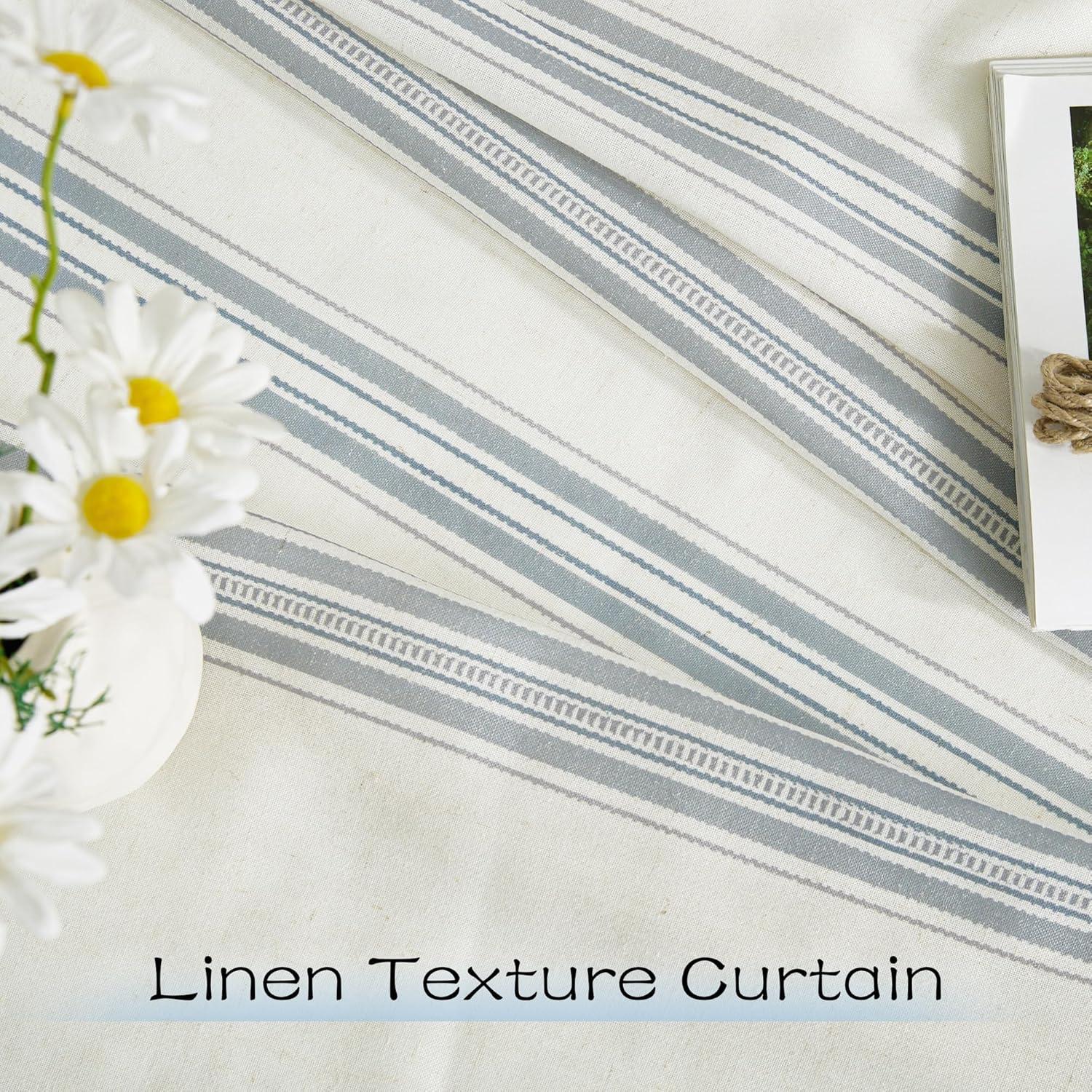 imageNICETOWN Linen Plaid Curtains 96 inches Long Grid Pattern Light Filtering Privacy Shade for Living Room Bedroom Farmhouse Rod Pocket Back Tab Semi Sheer Curtains 1 Pair Linen 52W x 96LSea Blue