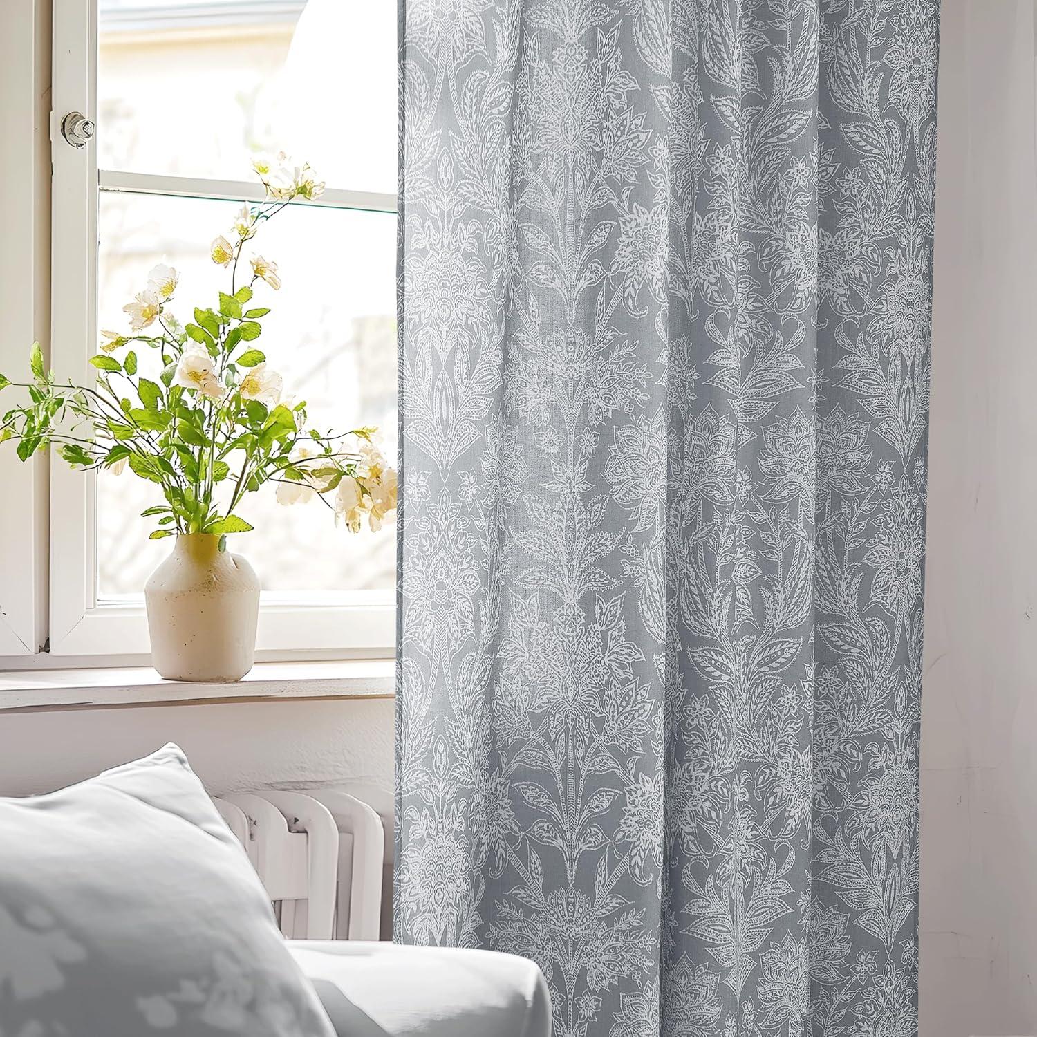 imageNICETOWN Linen Plaid Curtains 96 inches Long Grid Pattern Light Filtering Privacy Shade for Living Room Bedroom Farmhouse Rod Pocket Back Tab Semi Sheer Curtains 1 Pair Linen 52W x 96LBrown on Greyish White