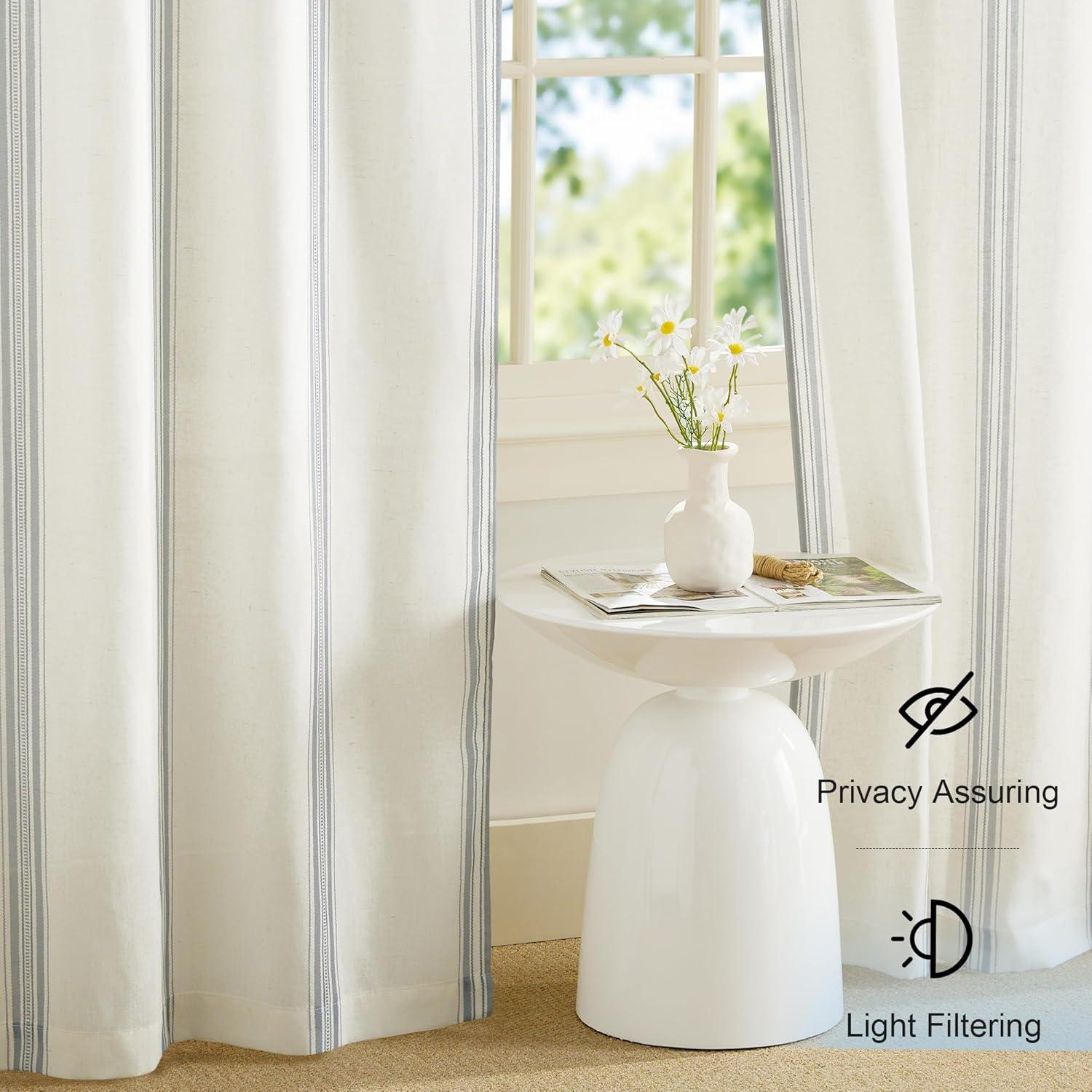 imageNICETOWN Linen Plaid Curtains 96 inches Long Grid Pattern Light Filtering Privacy Shade for Living Room Bedroom Farmhouse Rod Pocket Back Tab Semi Sheer Curtains 1 Pair Linen 52W x 96LSea Blue