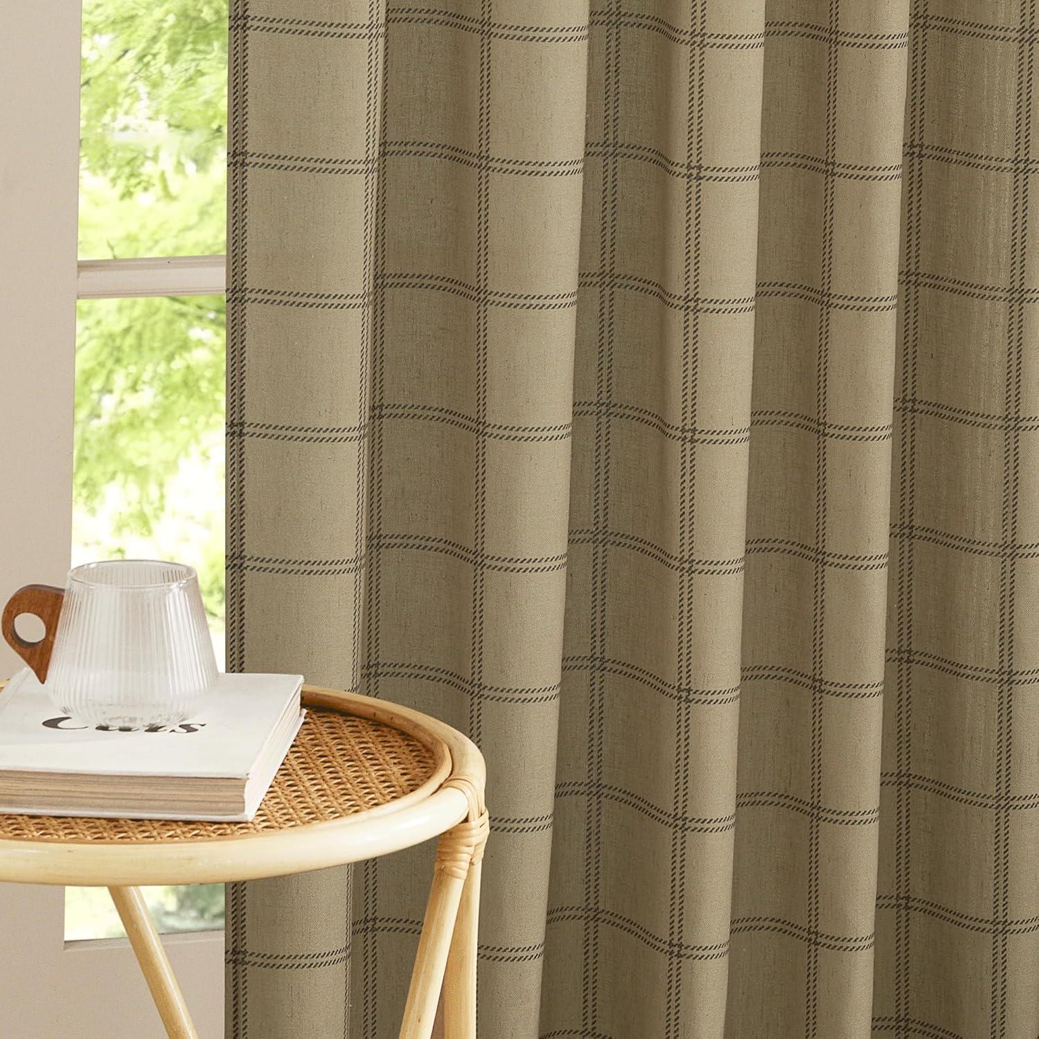 imageNICETOWN Linen Plaid Curtains 96 inches Long Grid Pattern Light Filtering Privacy Shade for Living Room Bedroom Farmhouse Rod Pocket Back Tab Semi Sheer Curtains 1 Pair Linen 52W x 96LDiagonal Check  Linen
