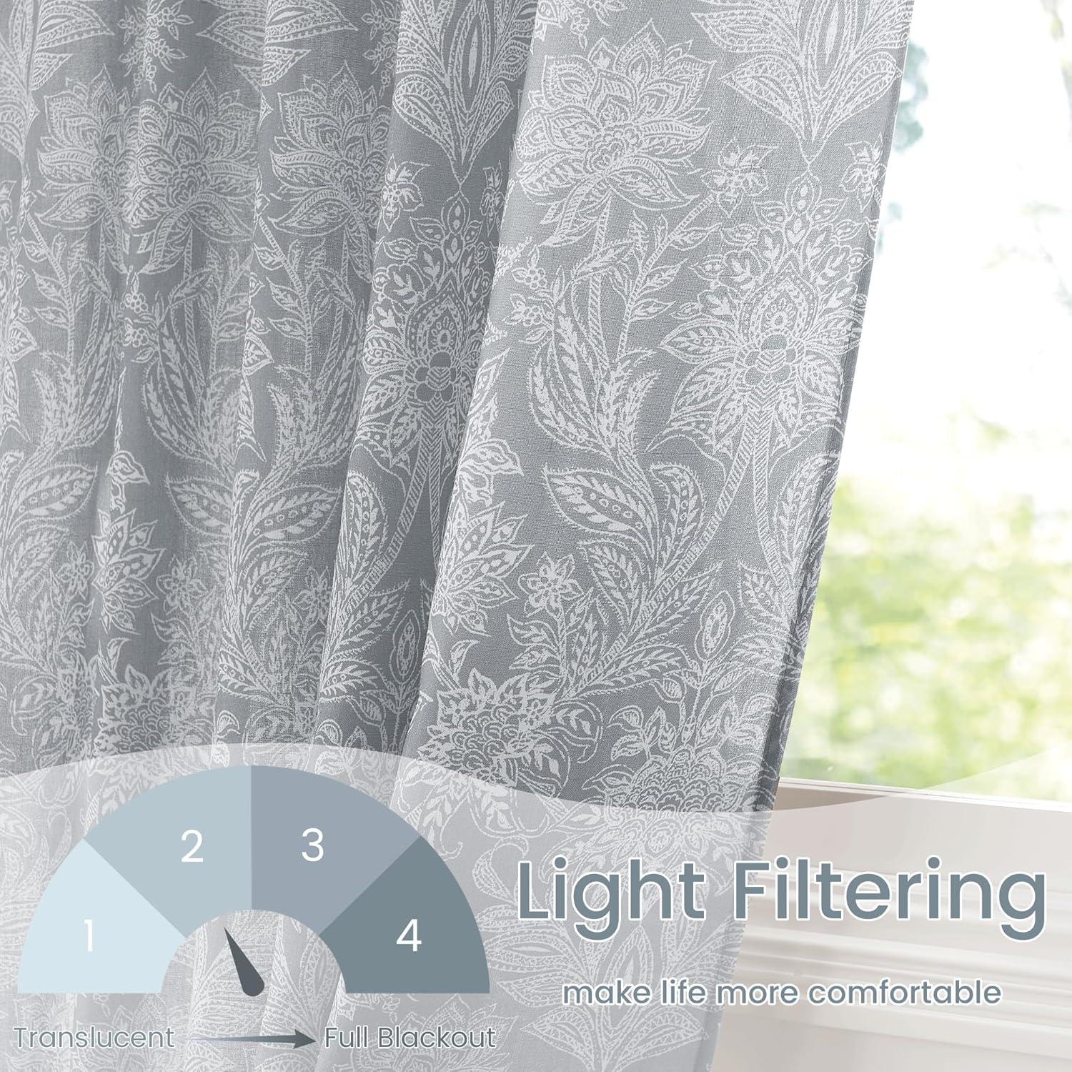 imageNICETOWN Linen Plaid Curtains 96 inches Long Grid Pattern Light Filtering Privacy Shade for Living Room Bedroom Farmhouse Rod Pocket Back Tab Semi Sheer Curtains 1 Pair Linen 52W x 96LBrown on Greyish White