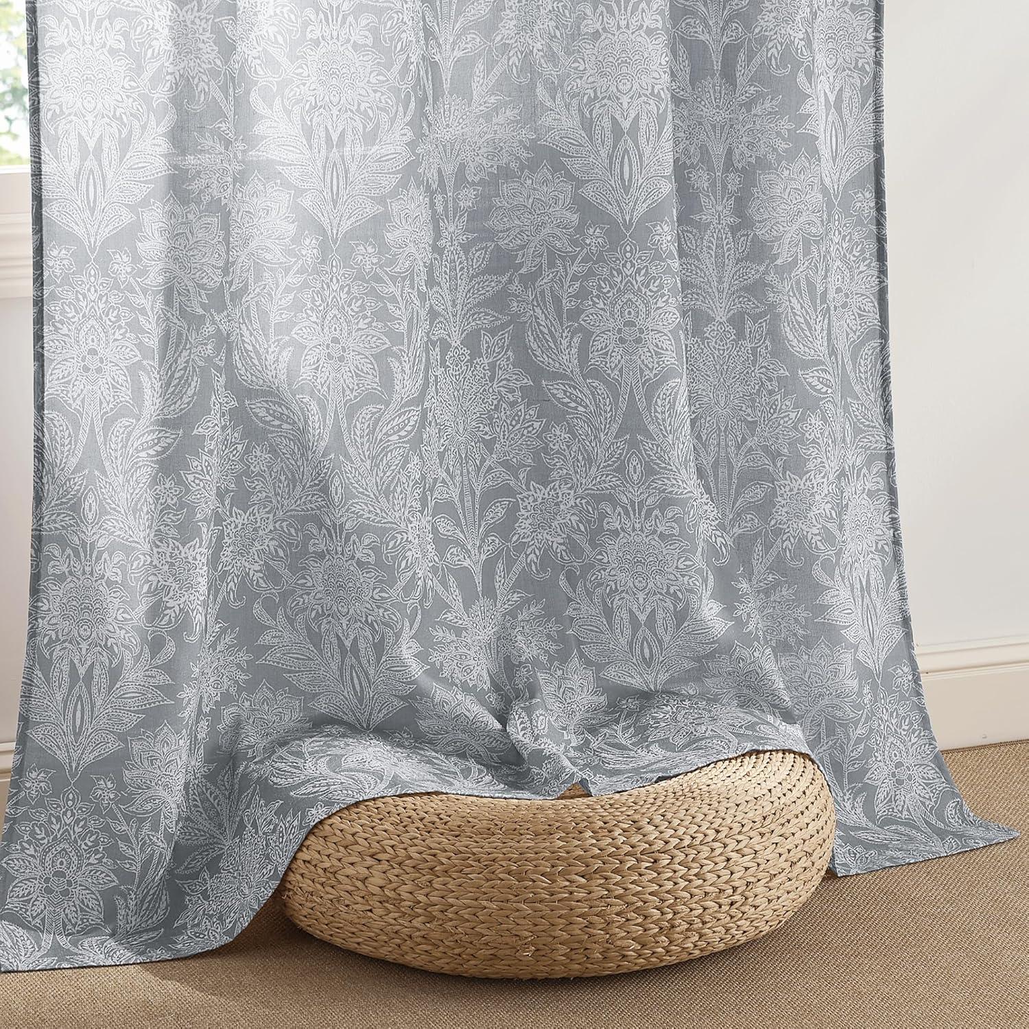 imageNICETOWN Linen Plaid Curtains 96 inches Long Grid Pattern Light Filtering Privacy Shade for Living Room Bedroom Farmhouse Rod Pocket Back Tab Semi Sheer Curtains 1 Pair Linen 52W x 96LBrown on Greyish White