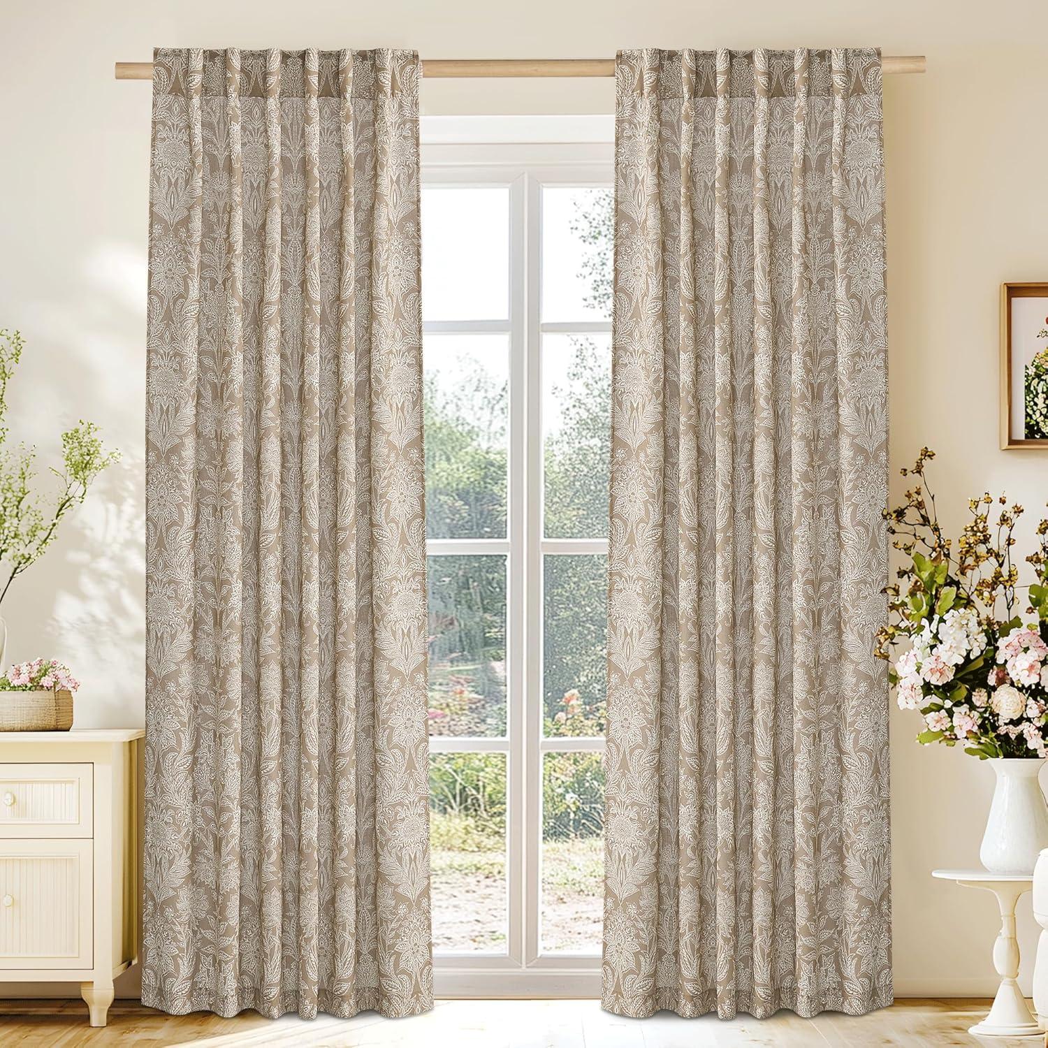 imageNICETOWN Linen Plaid Curtains 96 inches Long Grid Pattern Light Filtering Privacy Shade for Living Room Bedroom Farmhouse Rod Pocket Back Tab Semi Sheer Curtains 1 Pair Linen 52W x 96LBlue on Greyish White