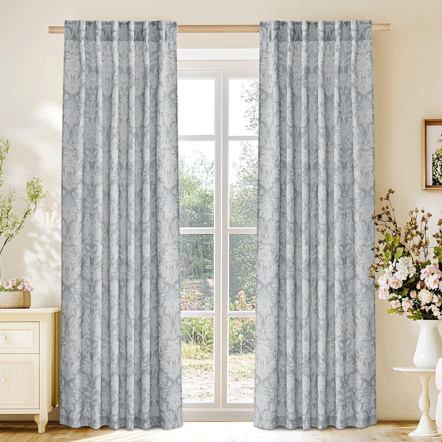 imageNICETOWN Linen Plaid Curtains 96 inches Long Grid Pattern Light Filtering Privacy Shade for Living Room Bedroom Farmhouse Rod Pocket Back Tab Semi Sheer Curtains 1 Pair Linen 52W x 96LBrown on Greyish White