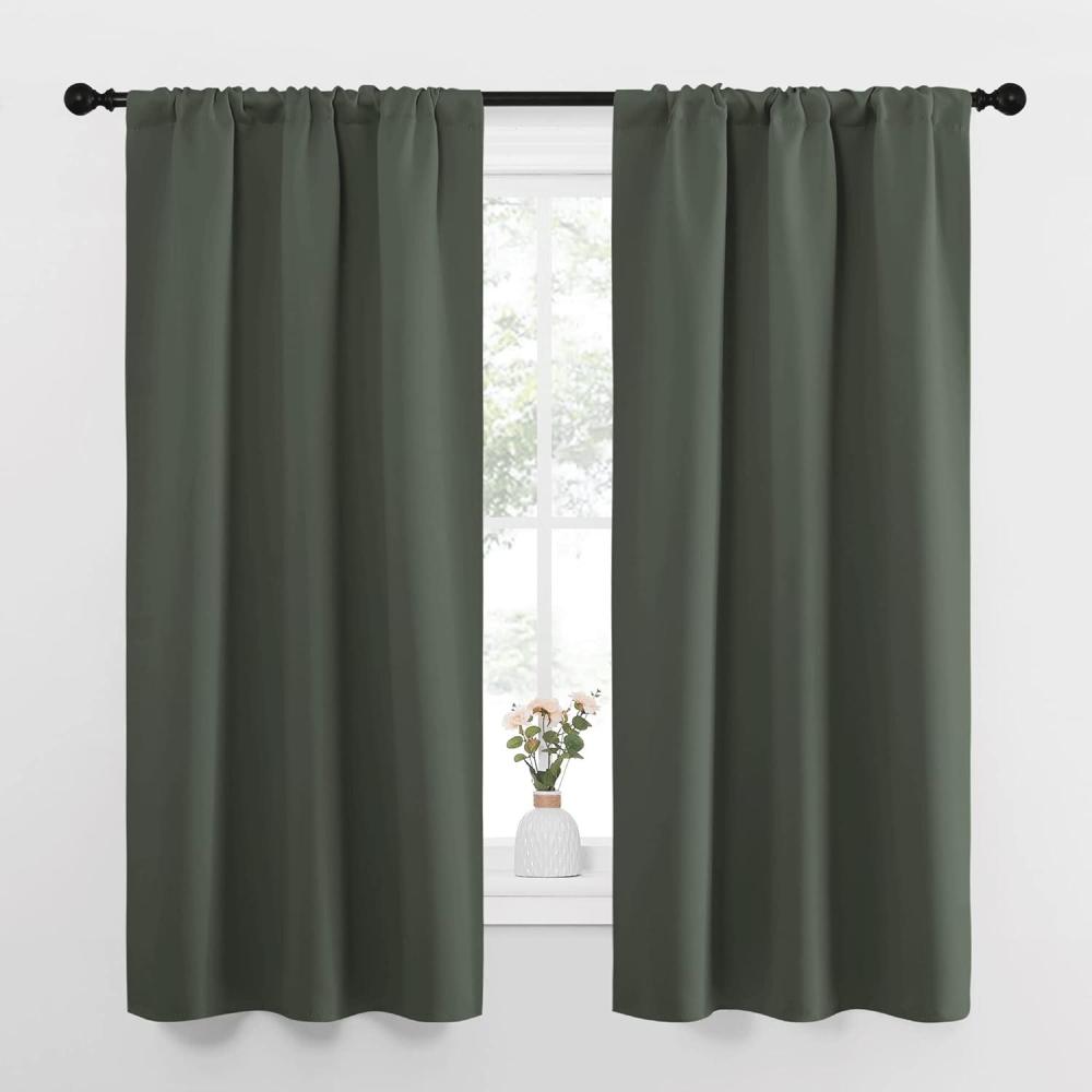 imageNICETOWN Bedroom Curtains Blackout Draperies  All Season Thermal Insulated Solid Rod Pocket Top Blackout CurtainsDrapes for Kids Room Dark Mallard 1 Pair 34 x 63 Inch