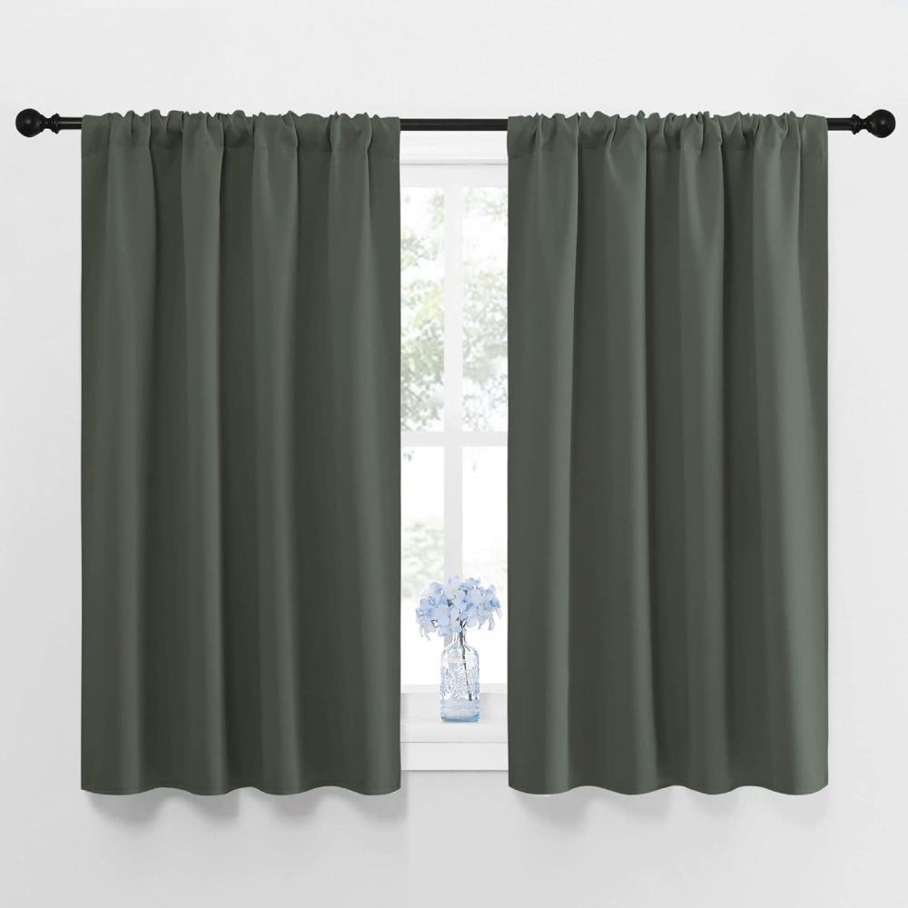 imageNICETOWN Bedroom Curtains Blackout Draperies  All Season Thermal Insulated Solid Rod Pocket Top Blackout CurtainsDrapes for Kids Room Dark Mallard 1 Pair 42 x 45 Inch
