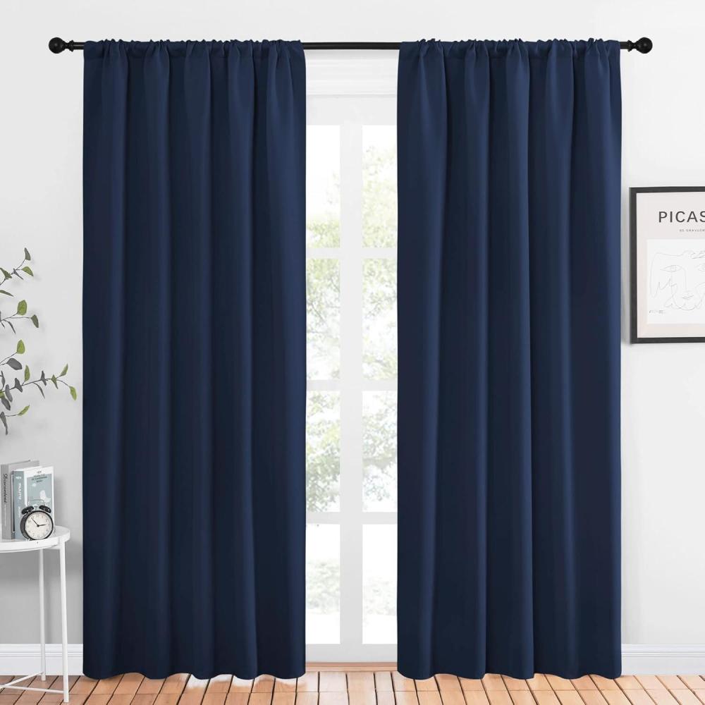 imageNICETOWN Blackout Curtain Panels for Living Room Navy 2 Panels W52 inches x L84 inches Energy Efficient ampamp Noise Reducing Thermal Insulated Rod Pocket Blackout DrapesDraperies for Window