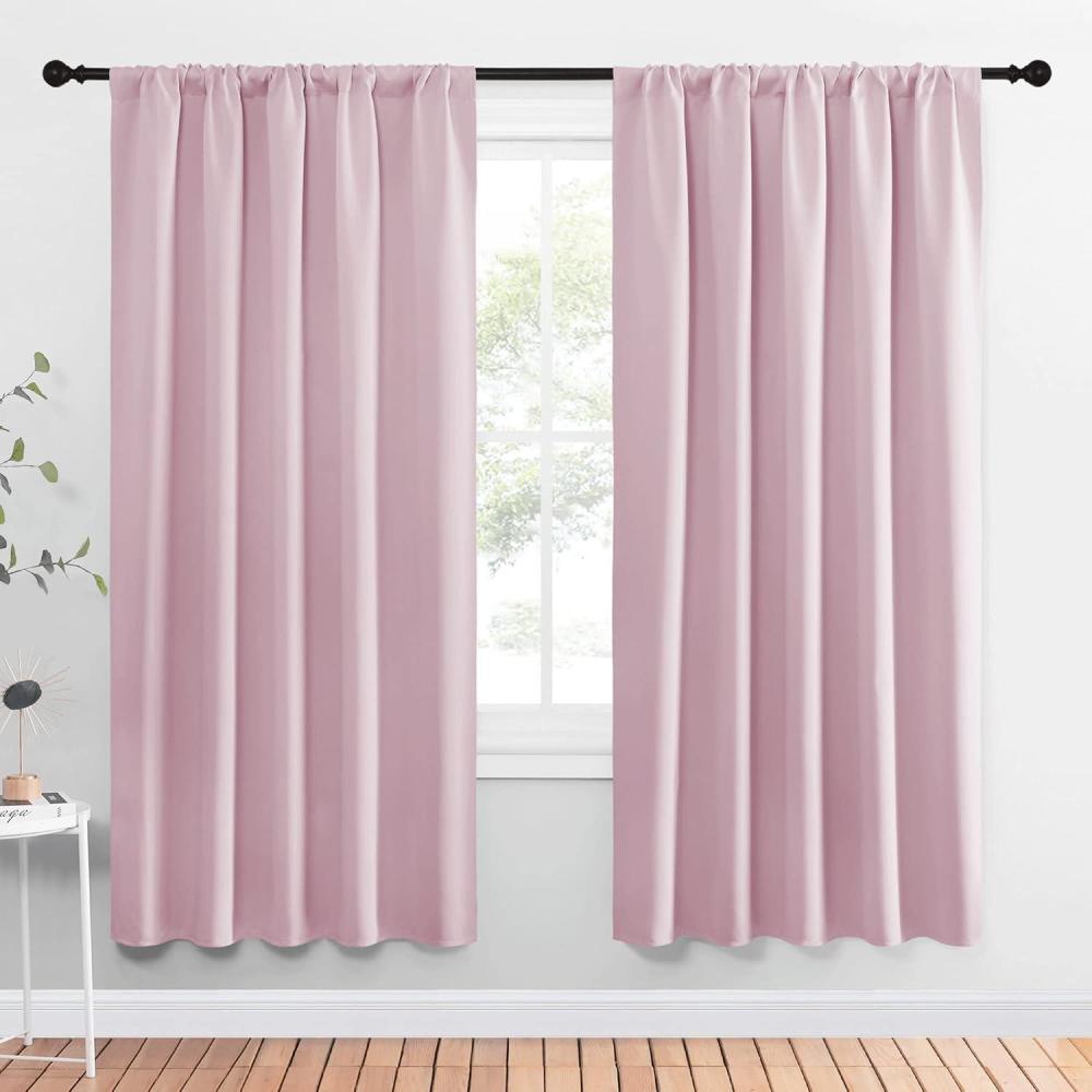 imageNICETOWN Blackout Curtains for Girls Room  Nursery Essential Thermal Insulated Solid Rod Pocket Top Blackout Drapes Lavender Pink 1 Pair 52 x 72 Inch