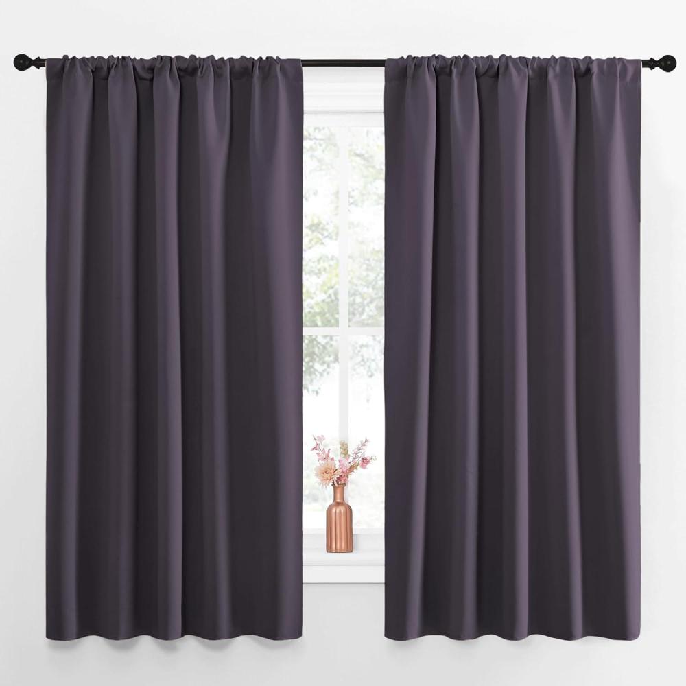 imageNICETOWN Blackout Curtains for Living Curtains Greyish Purple Set of 2 52 by 63 Inch Window Treatment Blackout Curtain Panels Home Decor Thermal Insulated Solid Drapes for Bedroom