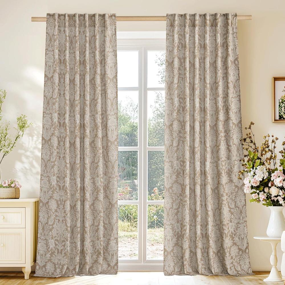 imageNICETOWN Linen Plaid Curtains 96 inches Long Grid Pattern Light Filtering Privacy Shade for Living Room Bedroom Farmhouse Rod Pocket Back Tab Semi Sheer Curtains 1 Pair Linen 52W x 96LBlue on Greyish White