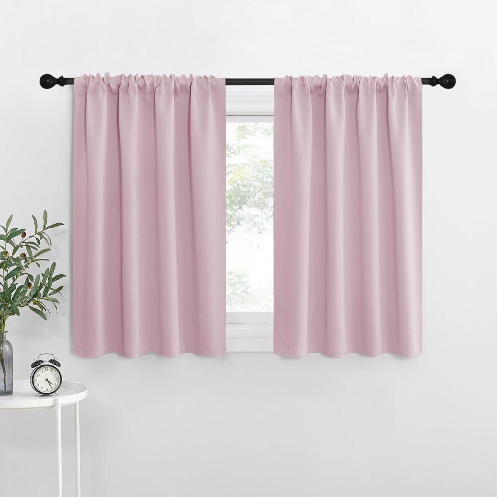 imageNICETOWN RV Blackout Curtains for Camper Windows Baby Pink 34quot x 36quot Set of 2 Kitchen Short Blackout Curtains ampamp Drapes Thermal Insulated Rod Pocket Window Treatment Draperies for Nursery